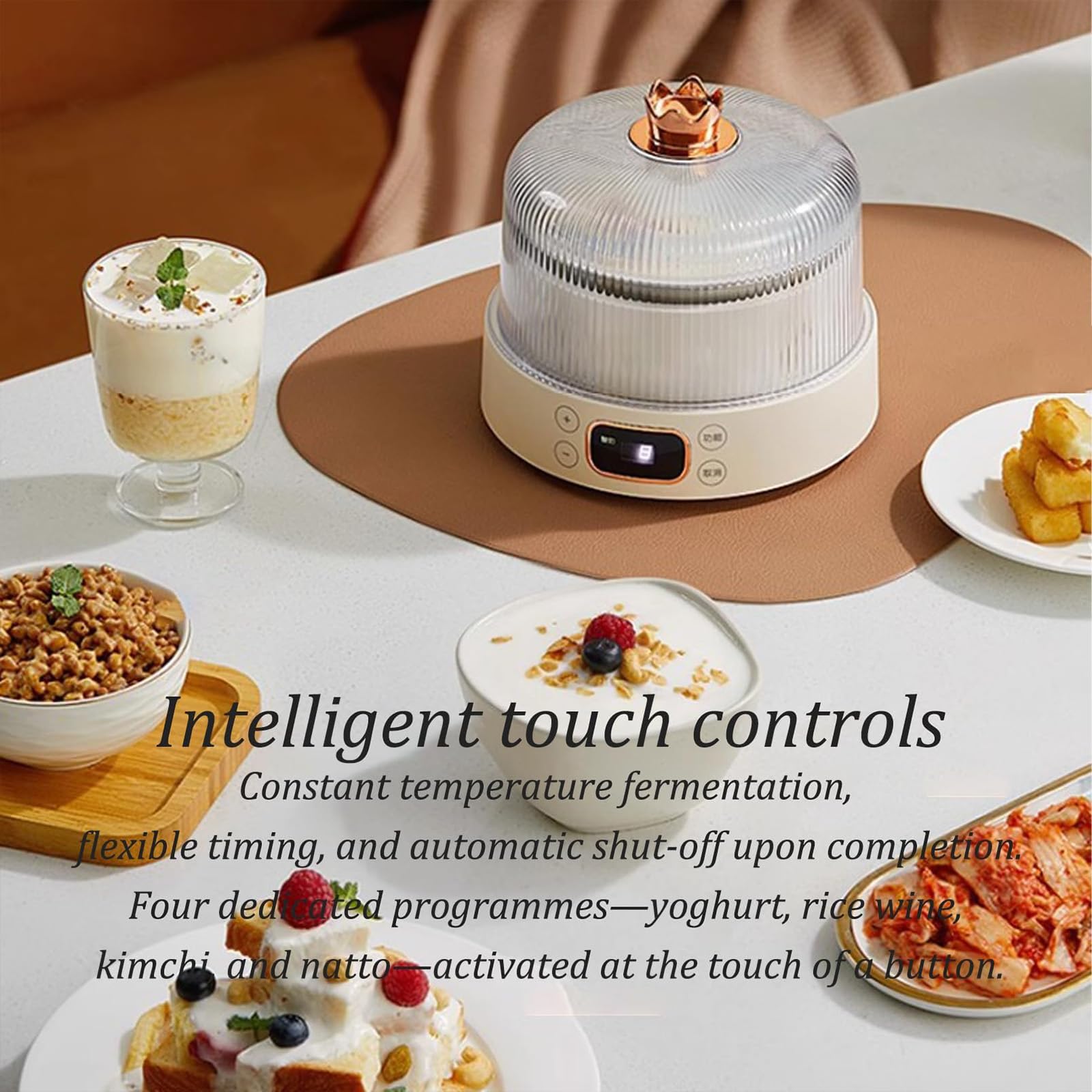 1L Produttore Di Yogurt Elettrico Con Timer LED, Fermentatore Portatile Per Latticini Probiotici Fatti In Casa & Natto, Funzionamento One-Touch, Fodera In Acciaio Inossidabile Facile Pulito, Elettrodo