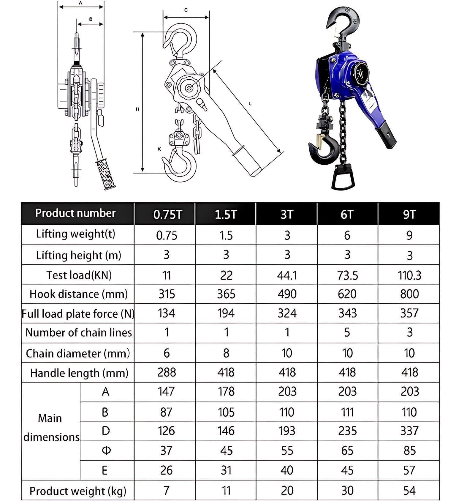 Chain Hoist Lever Hoist, 1984-19841 Lbs, 10-29ft Load, G80 Galvanized Carbon Steel Auto Chain Leading & 360° Rotation Hook, for Garage Factory Dock,3306lb,1.5M(1653lb,3M)
