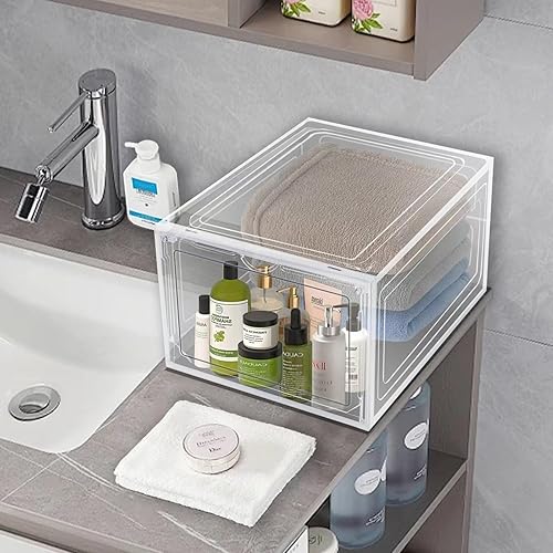 Miniatura 5 de Organizador de almacenamiento de zapatos mejorado, paquete de 6 cajas de zapatos apilables de plástico transparente con puerta magnética para