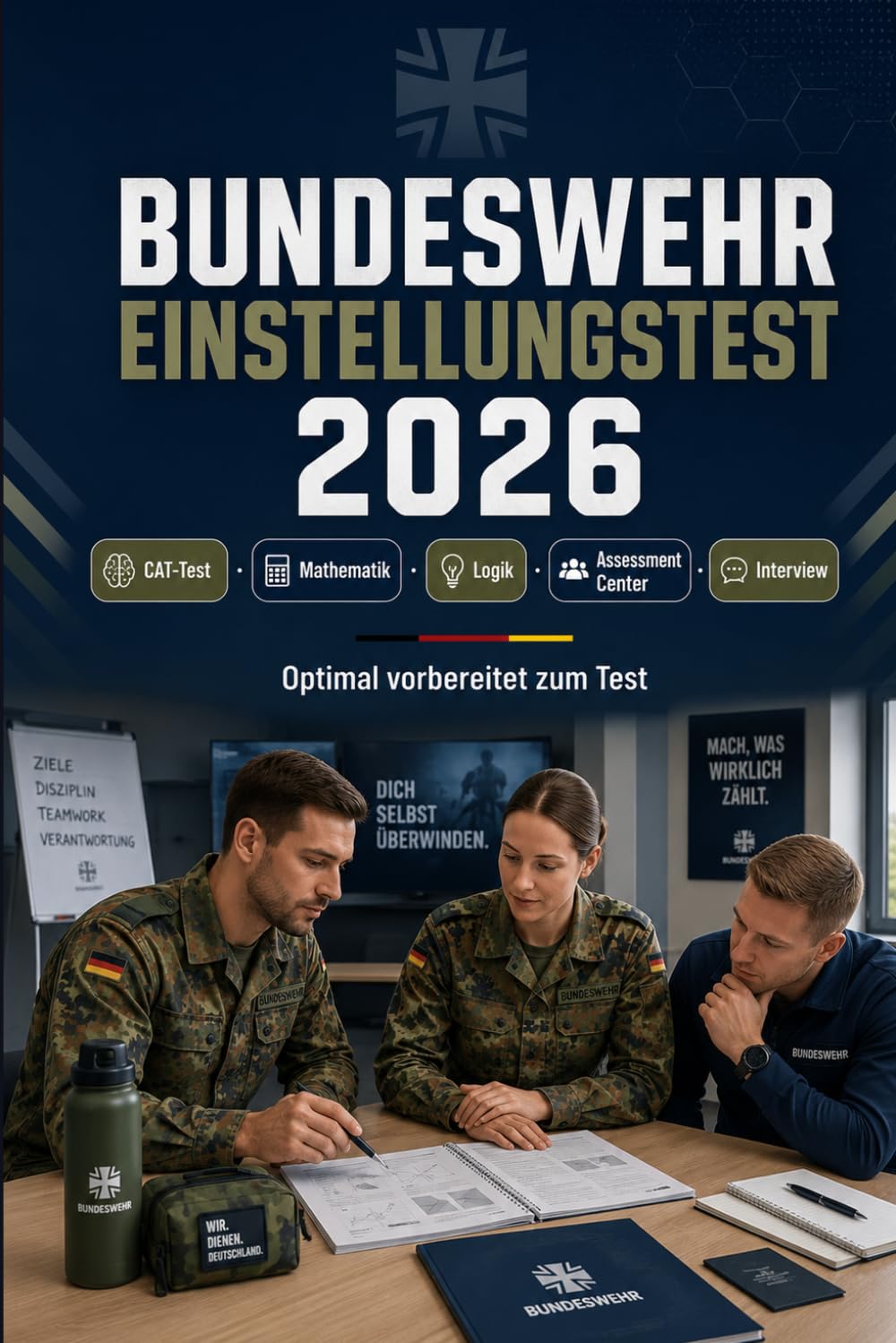 Bundeswehr Einstellungstest 2026: CAT-Test Vorbereitung: Mathematik, Deutsch, Logik, Allgemeinwissen, Persönlichkeitstest, Sporttest, Assessment Center, psychologisches Gespräch und Interview