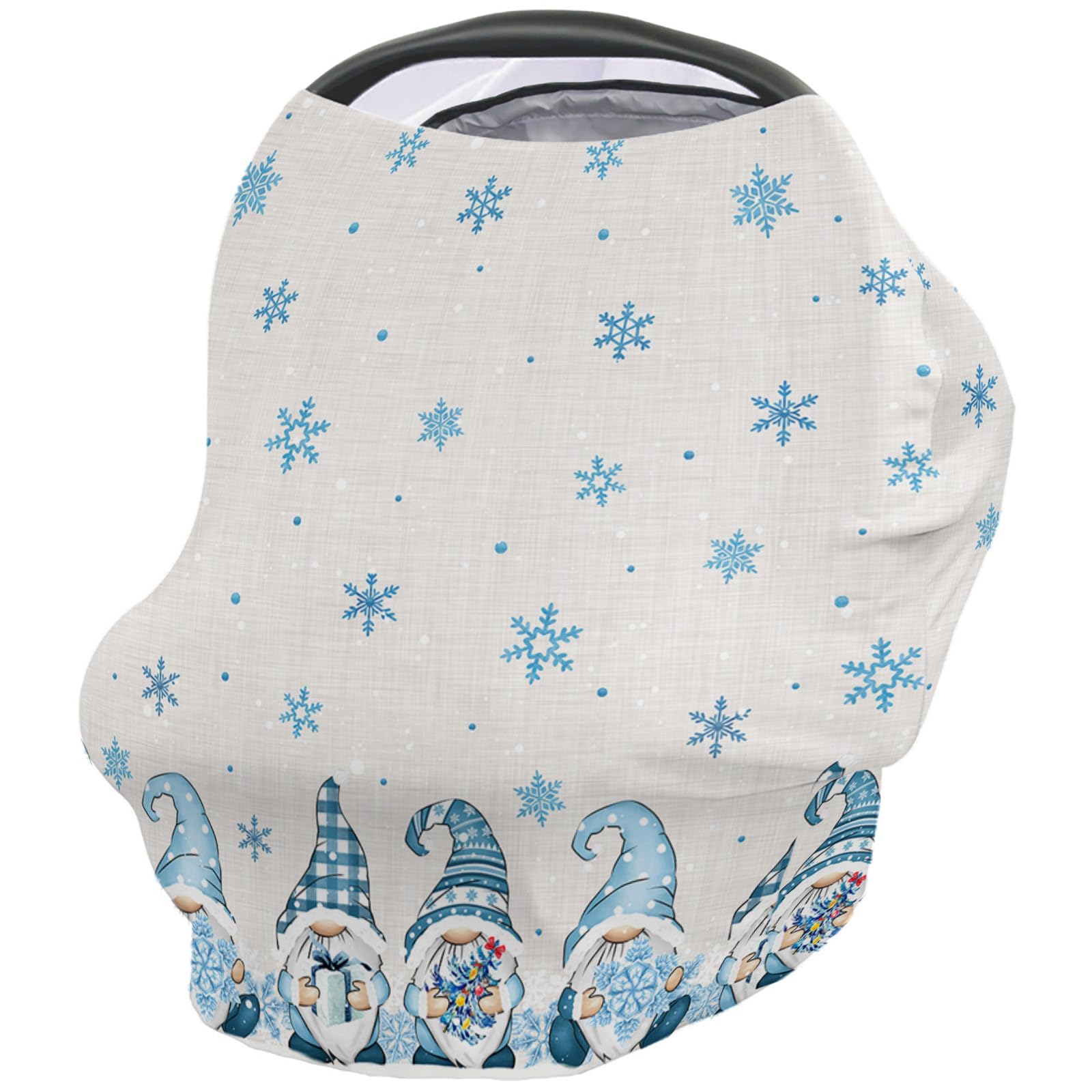 Nursing Cover for Breastfeeding Scarf, Vintage Blue Snowflake Gnomes Christmas Baby Car Covers Super Soft Multi Use for Canopy Shopping Cart Cover Blanket Stroller Cover