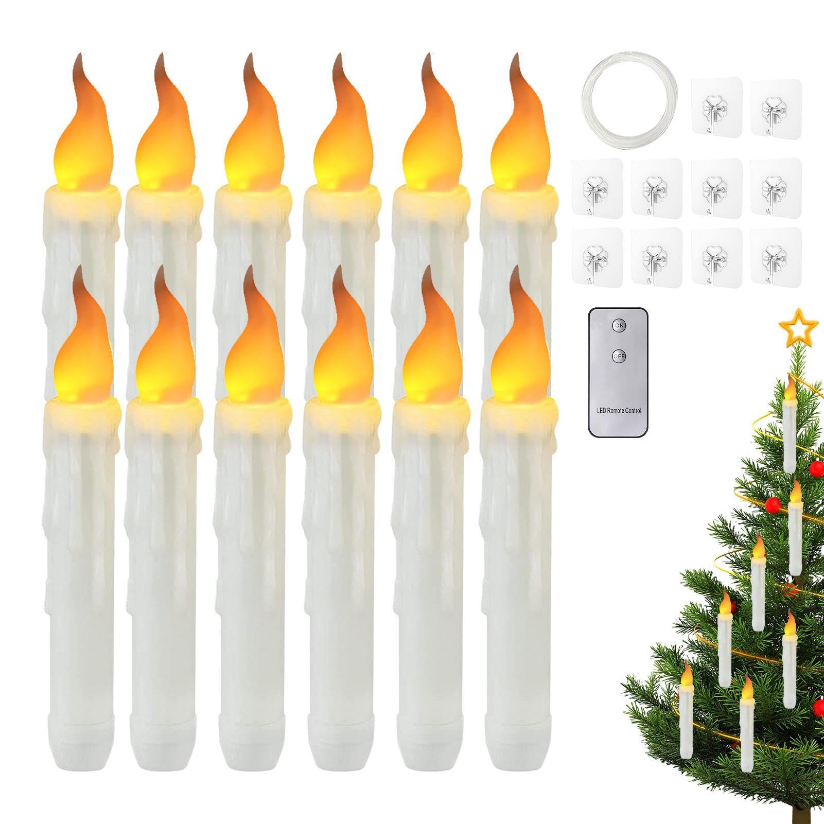 Velas LED flotantes,12 Velas sin Llama - Velas sin Llama con Pilas | Velas LED duraderas con Control Remoto, Velas cónicas 6,6 Pulgadas para cumpleaños, temática