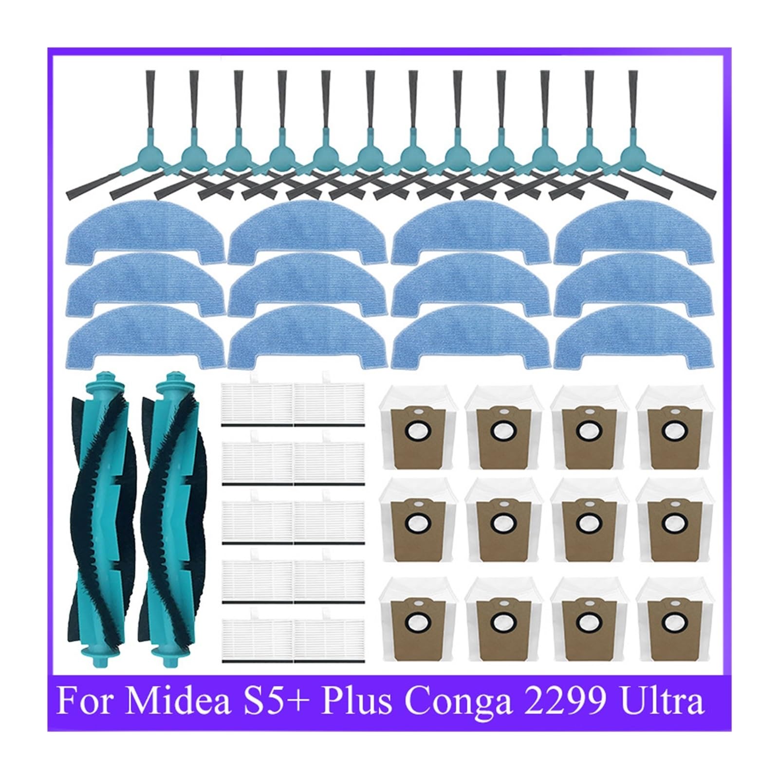 Cepillo Lateral Aspiradora, Compatible with Midea S5+ Plus/Conga 2299 Ultra Home X-Treme Genesis, Piezas De Filtro De Rodillo Principal cepillos y Filtro de aspiradora(6 MOP)