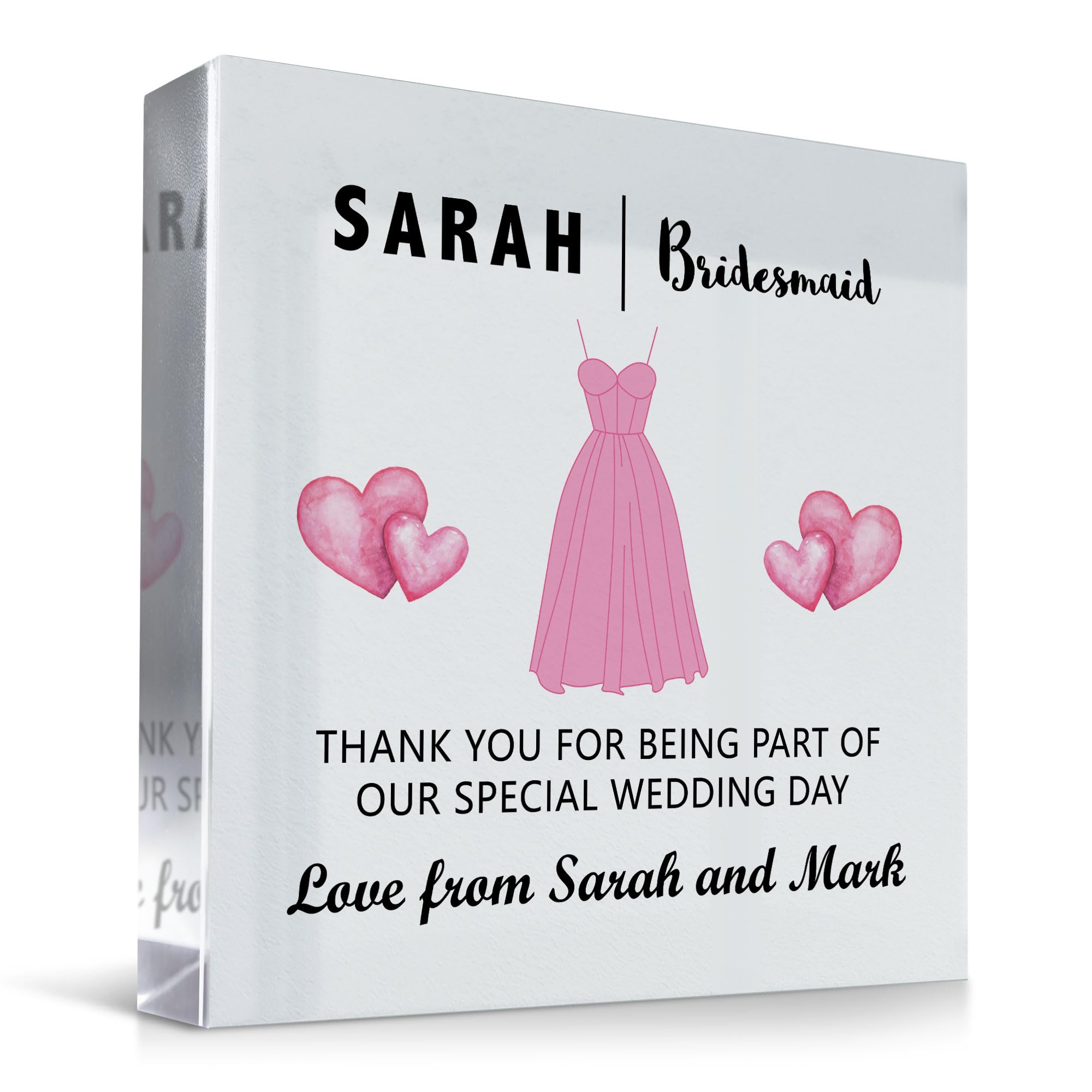 Red Ocean Bridesmaid Thank You Gifts Personalised Acrylic Block Bridesmaid Gift From Bride and Groom Wedding Day Gift For Women Best Friend Gift For Bridesmaid Keepsake