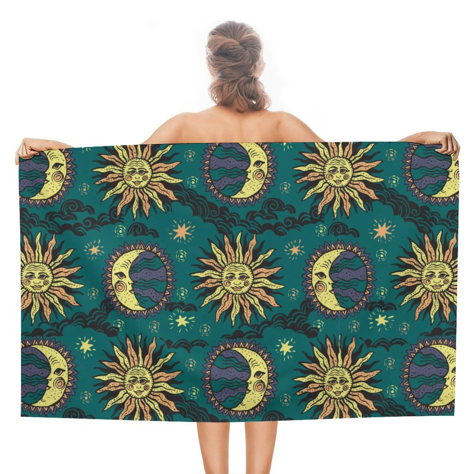 LEDFCVSU Beach Towel, Sun And Moon Bath Towel, Absorbent Towel for Swimming, Sports, Travel