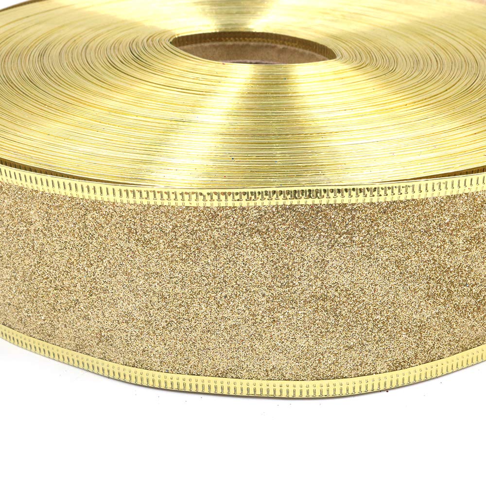 POFET 100 yardas, 1 rollo de cinta dorada con purpurina para decoración de árbol de Navidad, hogar, boda