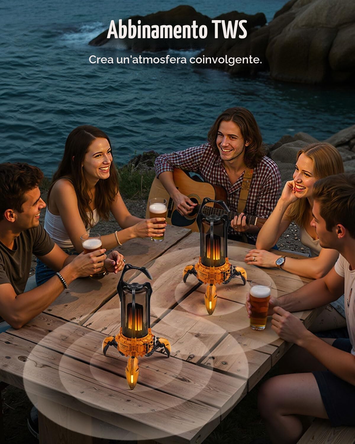 GravaStar Supernova - Altoparlante Bluetooth 5.3, 25 W, suono potente, diversi effetti di luce immersivi, compatibile con AUX, 9 ore di riproduzione, altoparlante da campeggio all'aperto, 20 m