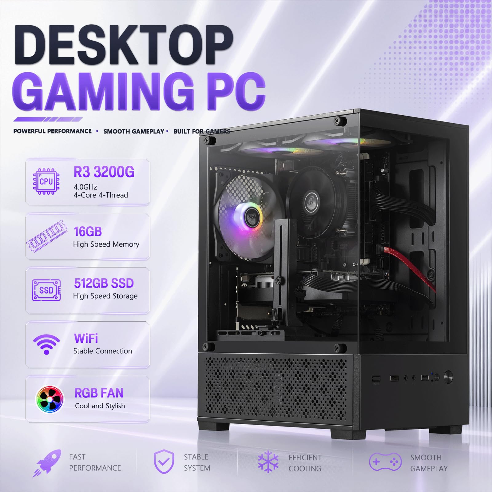 Amazon.com: Gaming PC Desktop Computer, Ryzen 3 3200G up to 4.0GHz