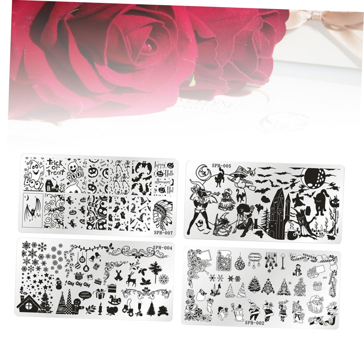 Healvian 12 Piezas placas de estampación de arte de uñas stainless steel stamping para uñas kit de estampado de uñas de halloween placas de sello de uñas halloween juego de uñas Navidad