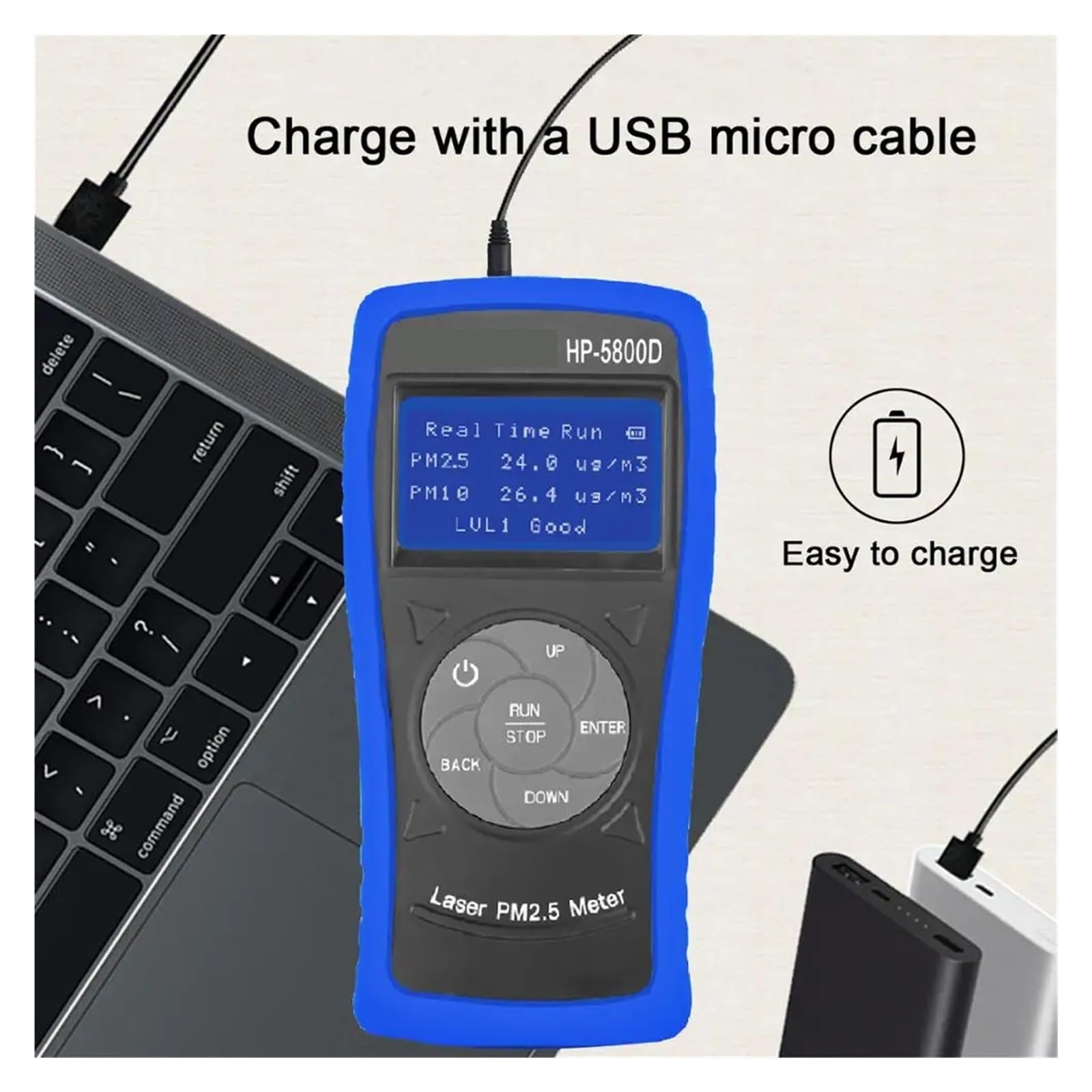 Rilevatore PM2.5 Monitor Della Qualità Del'aria PM10 Analizzatori Di Gas Inalati Tester Ad Alta Precisione For L'ambiente(5800D-BU)