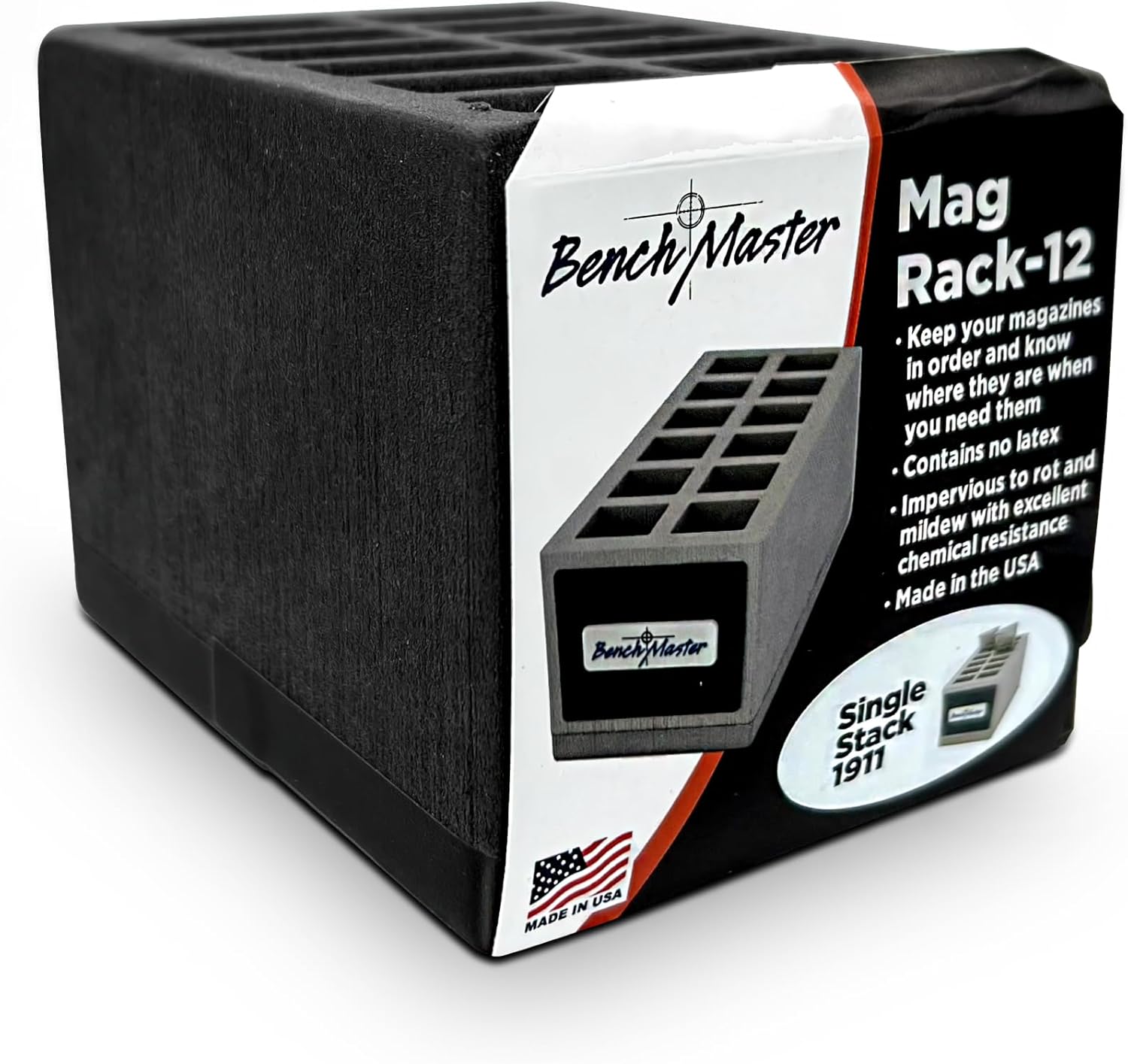 Benchmaster - Weapon Rack - Single Stack 1911 Magazine Rack - 12 Unit - Gun Safe Storage Accessories - Pistol Mag Storage