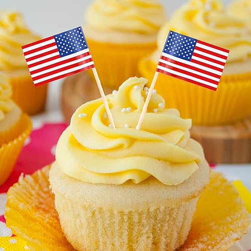 Miniatura 2 de 100 piezas de decoración para tartas con bandera americana del 4 de julio, con bandera americana, para cupcakes, para fiestas temáticas patrióticas,