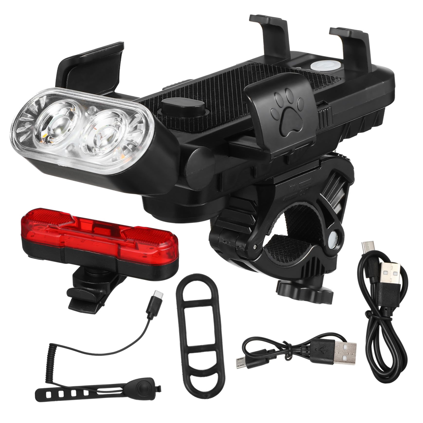 Sosoport 4000mah Luce Posteriore per Bici Supporto per Telefono e Clacson Luci LED Batteria Ricaricabile USB per Guida Notturna