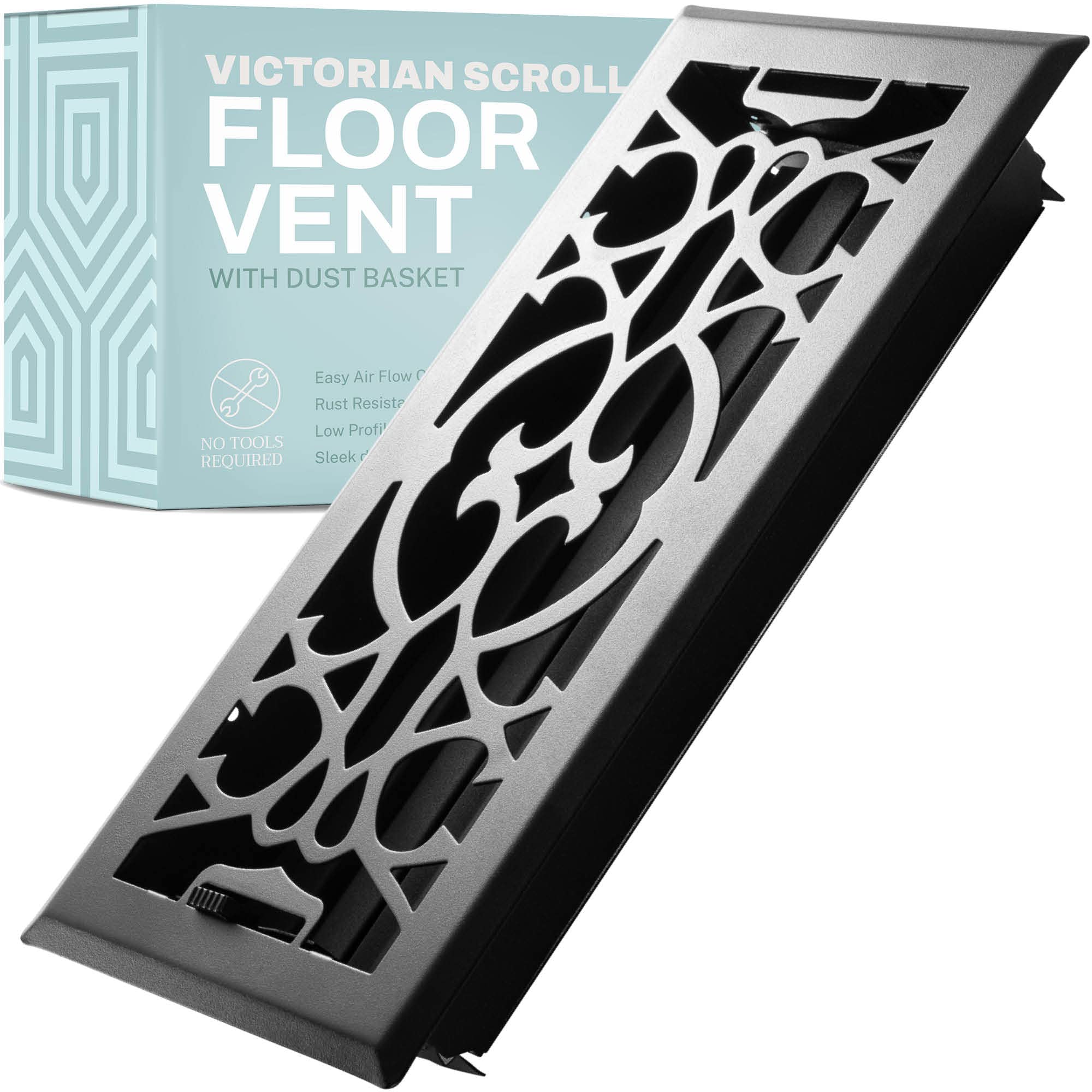 Home Intuition Victorian Scroll 2x14 Inch Decorative Floor Register Vent  with Mesh Cover Trap, Matte Black : Amazon.co.uk: DIY u0026 Tools