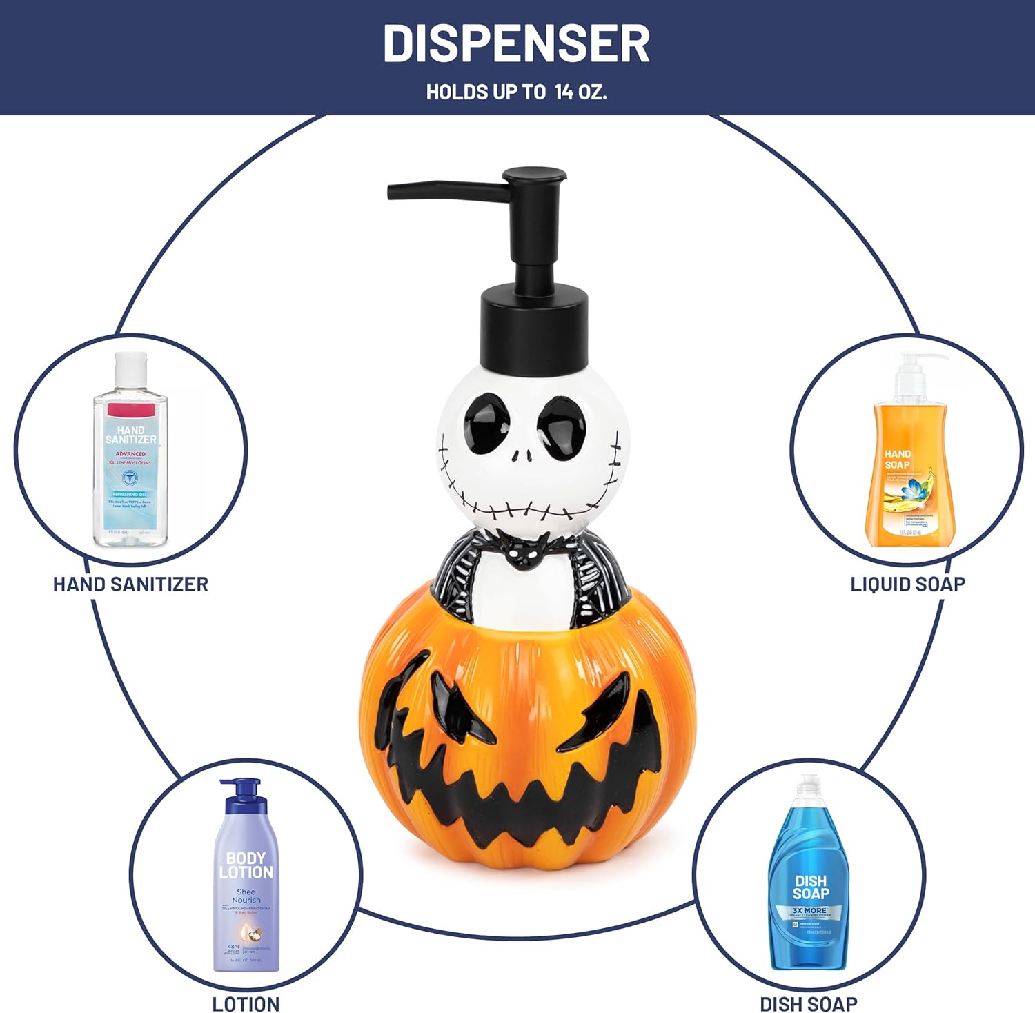 Jay Franco Disney Nightmare Before Christmas Bathroom Soap Dispenser Set - 2 Piece Black and White Collection Includes Resin Lotion Pump and Tumbler Cup - Bathroom Décor