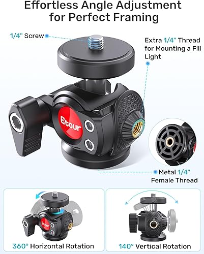 Vista 4 de Soporte para cámara web para escritorio, con cabezal esférico 360, base pesada ajustable de altura trípode para cámara web Logitech C922 C930e C920