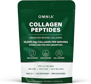 Omnia Pure Bovine Collagen Peptides Powder, 50 Servings, Packed with Essential Amino Acids, Optimal Health, Collagen for Radiant Skin, Strengthens Hair & Nails & Joints- UK Made Packaging May Vary