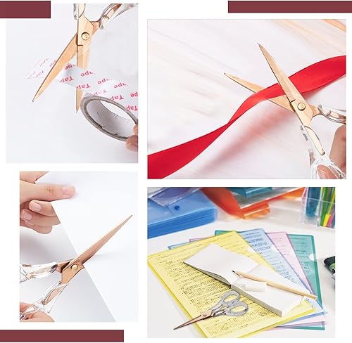 Miniatura 7 de SUNNYCLUE Tijeras de mango acrílico de 6.3 pulgadas, tijeras de acero inoxidable, tijeras de papel, tijeras de borde redondo, tijeras de acero