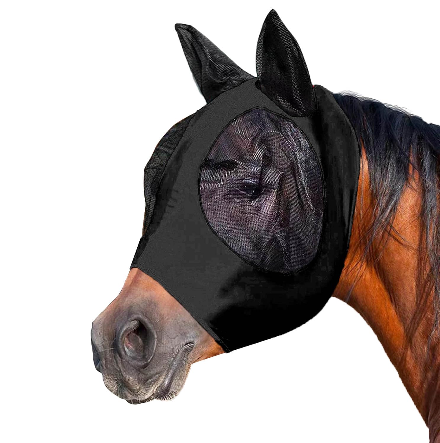 FKKsparkler Horse Fly Mask with Ears, Breathable Stretchy Horse Fly Mask, UV Fly Control Masks for Horses Black