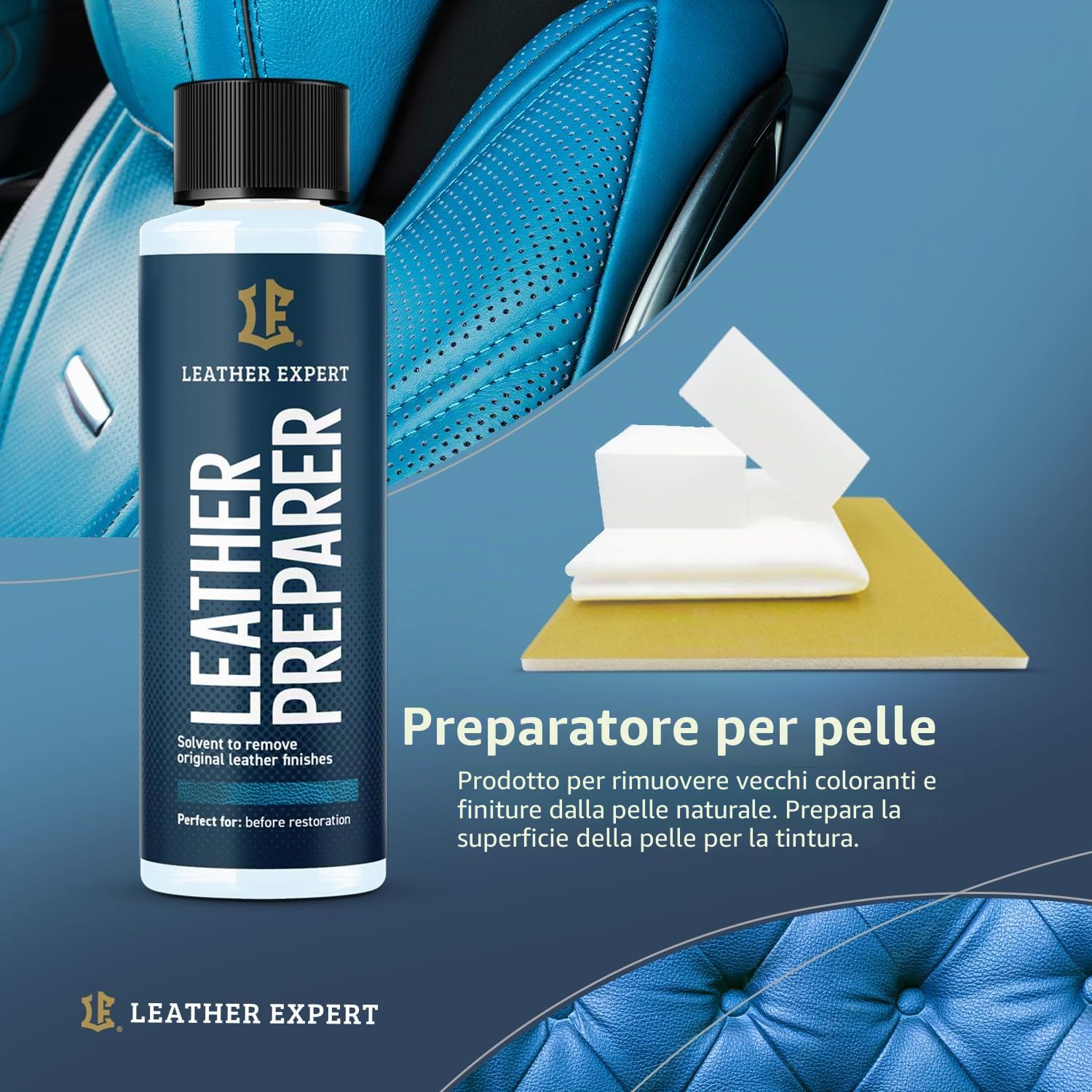 Set per la cura e la ristrutturazione del volante in pelle - Kit per la preparazione del volante in pelle per auto, per proprietari di auto – con colorante per pelle, vernice per pelle, detergente