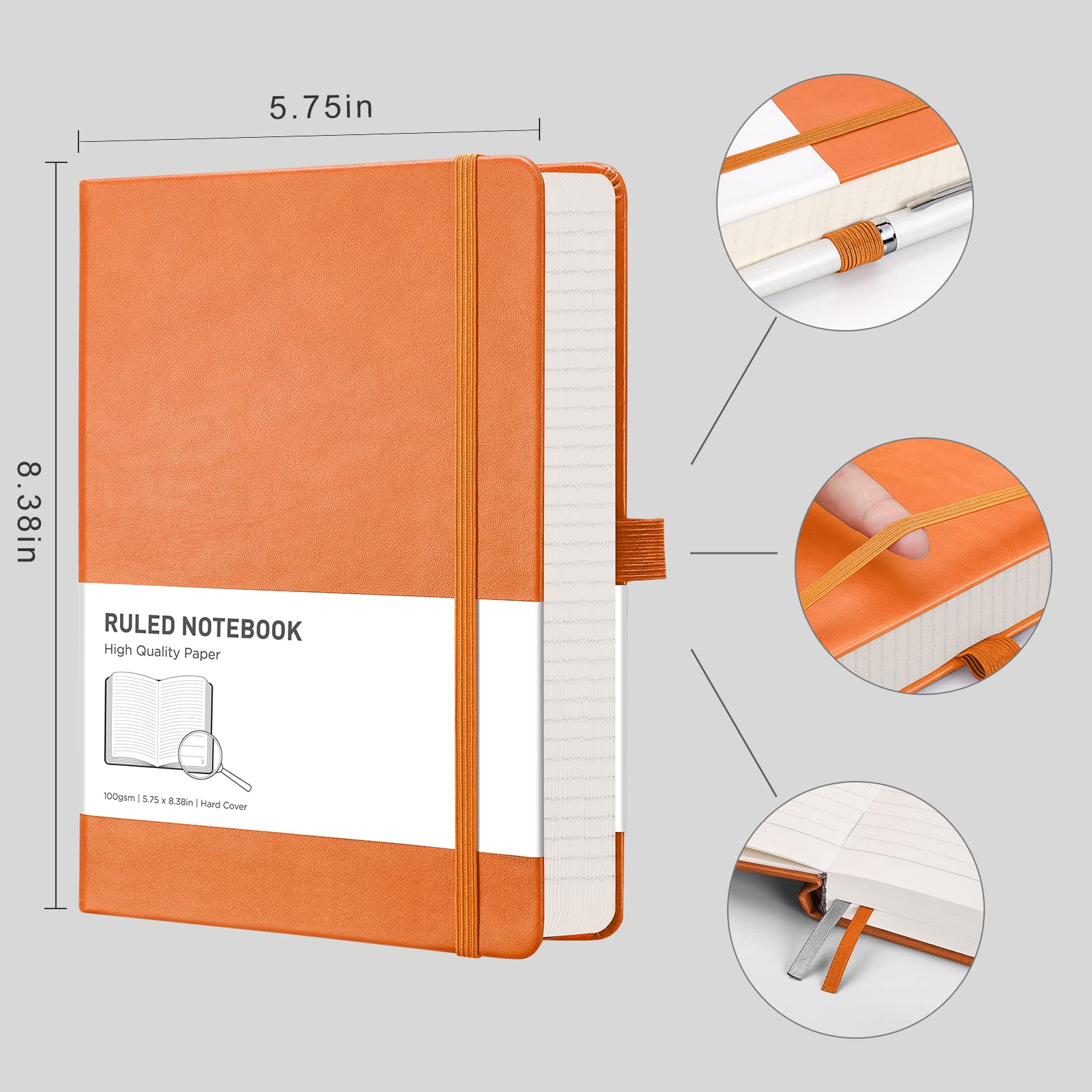 RETTACY Lined Journal Notebook, A5 Note Book Hardcover Thick Notepad 320 Numbered Pages for Writing,100gsm Lined Paper - Image 2