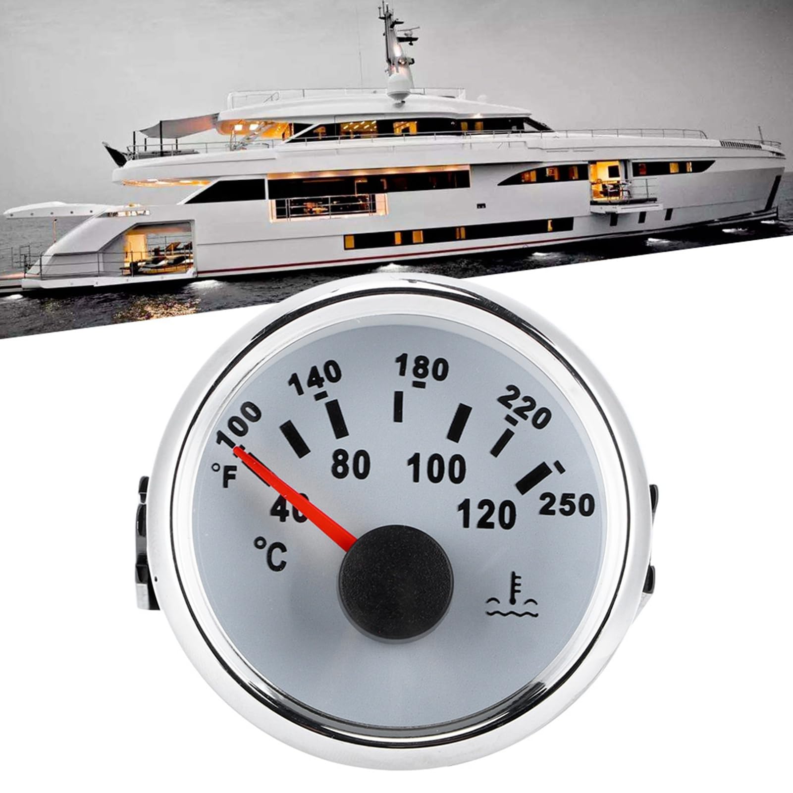 Jauge de température d'eau universelle pour moteur marin de 52 mm de 40 à 120 ℃, compteur de température pour bateau, camping-car, véhicules marins, précis et facile à installer, #612, White Dial