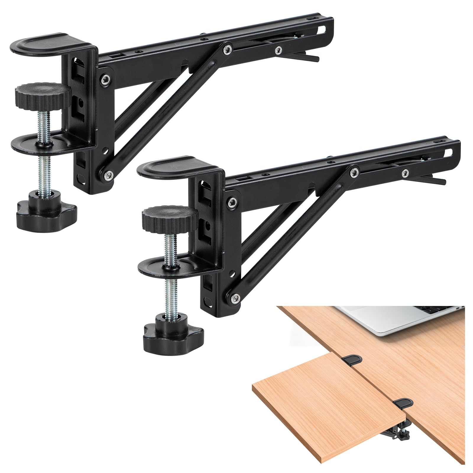 HBL' Desk Extension Brackets No Drill Clamp-On Folding Shelf Brackets 150MM