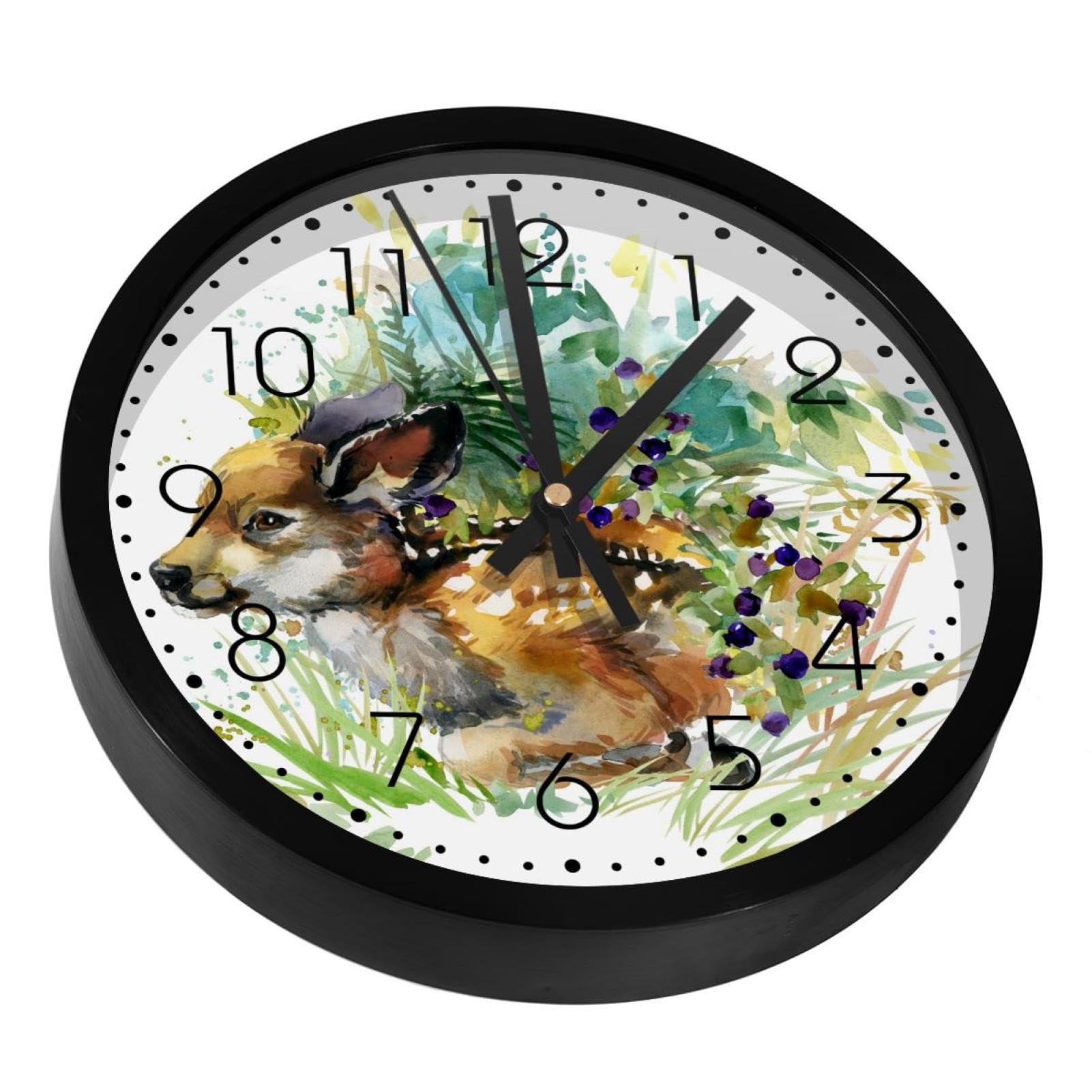 Horloge murale silencieuse à piles décoration intérieur salon chambre motif cerf sous-bois