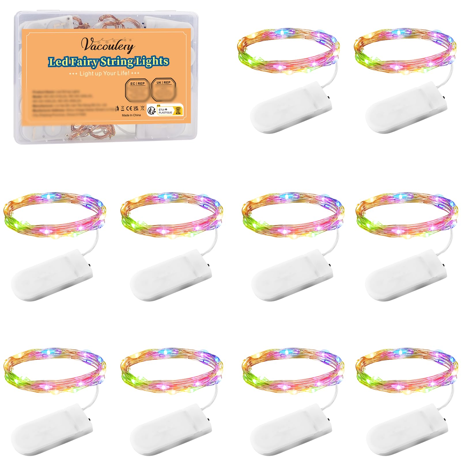 Vacoulery LED String Lights, 1M 10LEDs Copper Wire Lights Battery Operated LED Fairy Lights for Jars Holiday Wedding Party Birthday Christmas Halloween Indoor House Decorations