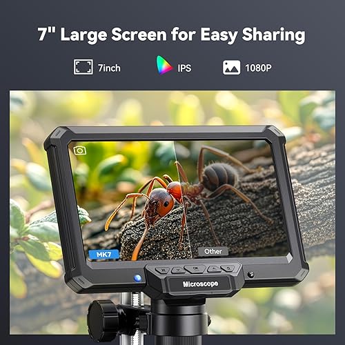 Miniatura 2 de Microscopio digital de pantalla IPS de 7 pulgadas, aumento de 10X-1200X, 2 luces de cuello de cisne, tarjeta SD de 32 GB, control remoto y soporte