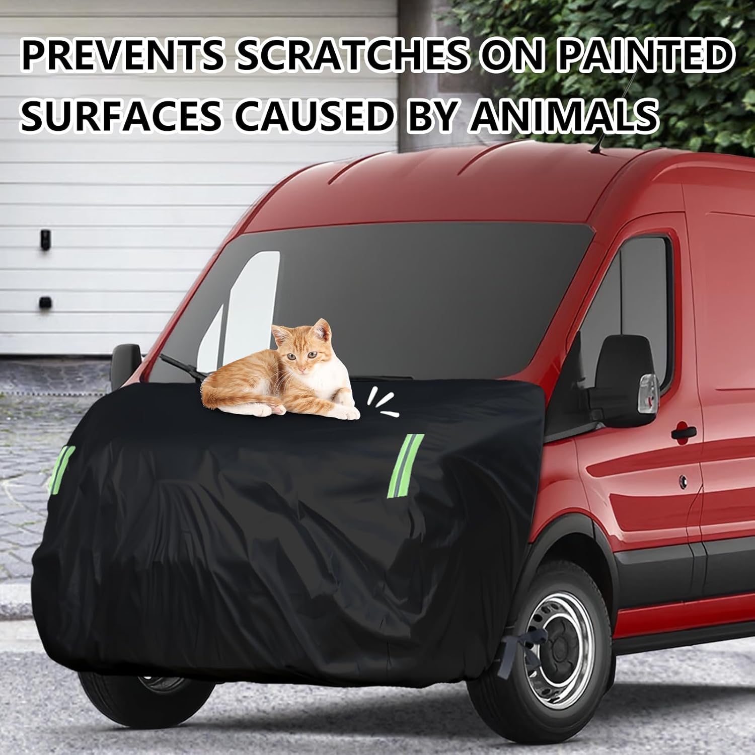 Car Engine Cover Compatible with Transit Sprinter & Ram ProMaster 1500 Van, Car Hood Cover with Reflective Straps, Elastic Band & Hook