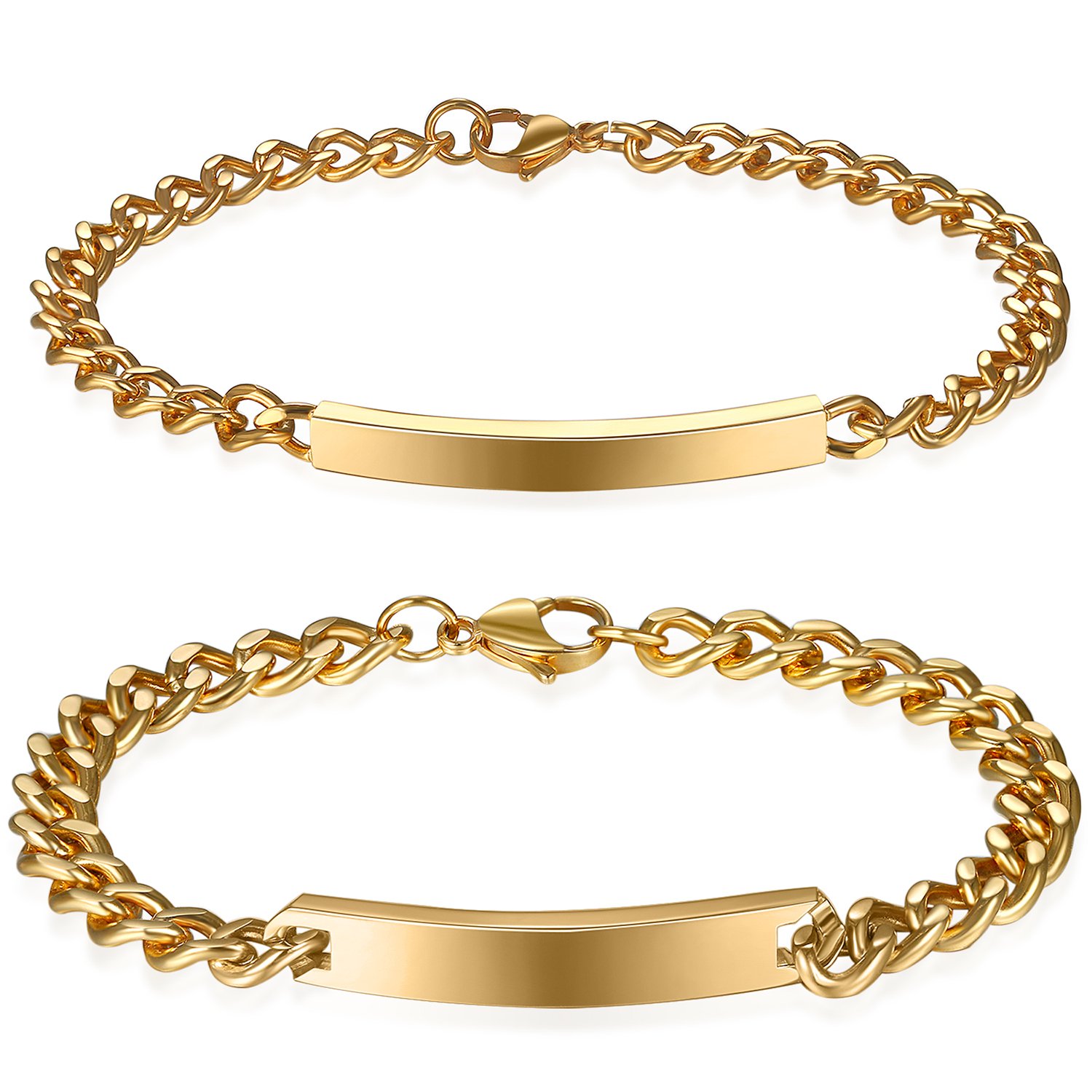 JewelryWe DIY Pulseras Parejas Acero Inoxidable, Simple Pulido Pulsera Brazalete de Amor, Plateado(Un par) Grabado Personalizado