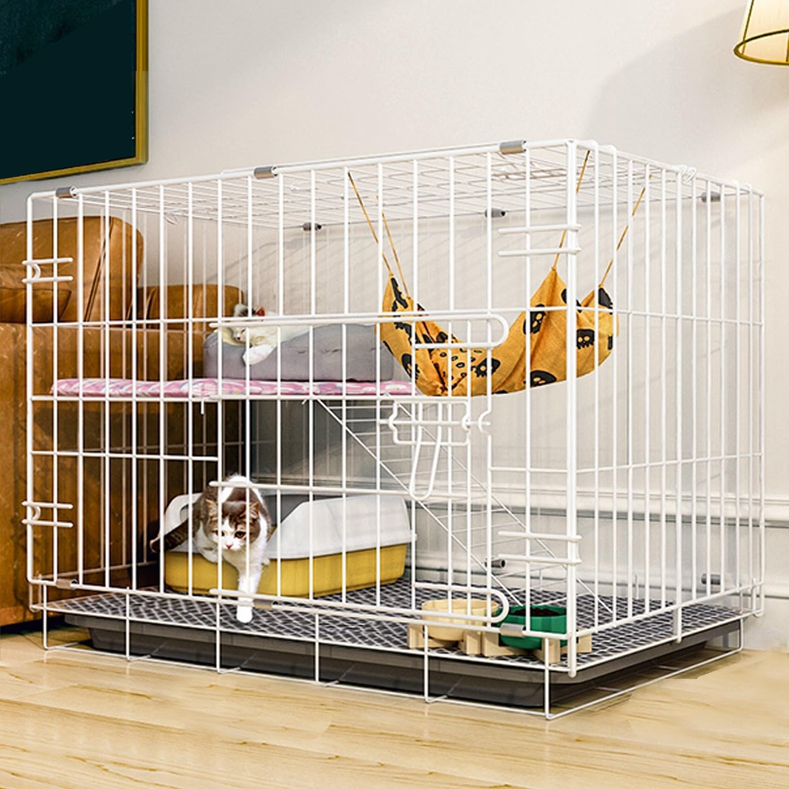 Gabbia per Gatti da Interno da Balcone Metallo Gabbia Gatti per Auto in Prodotti per Animali Domestici Pieghevoli in Metallo, per Esterno/Balcone (Nero, Bianco) (Color : White, Size : 58 * 41 * 50cm)