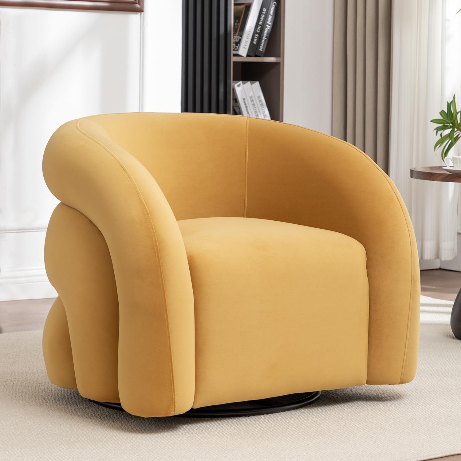 SEYNAR Velvet Swivel Accent Chair for Living Room - Modern Round Armchair,360° Swivel, No Assembly Required, Comfortable Plush Upholstered Barrel