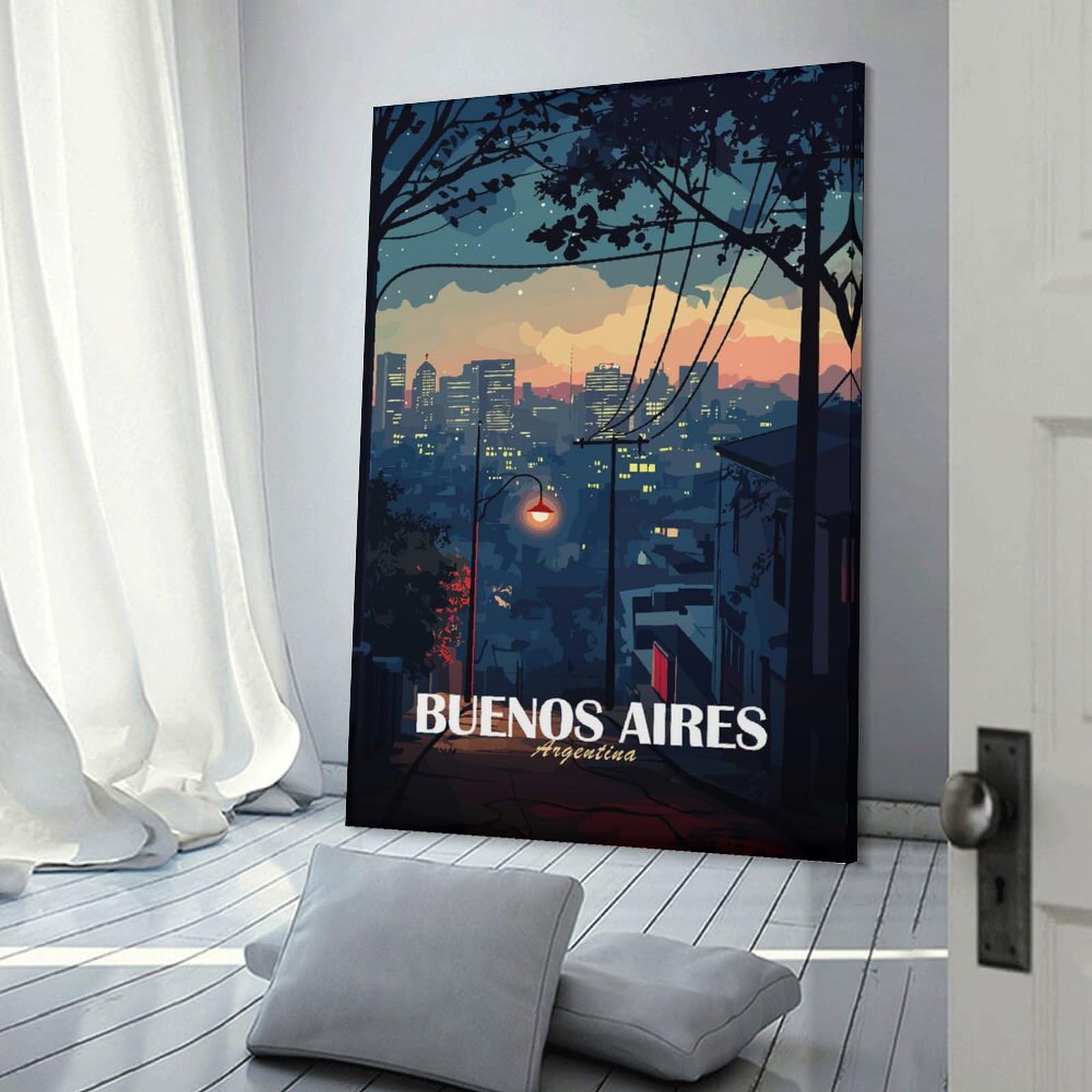 Junmoney Buenos Aires Cityscape at Dusk Decorative Wall Artwork, 24x36inch(60x90cm), for Corridors, Hallways Or Apartment Entries, Home Artwork for First Impressions