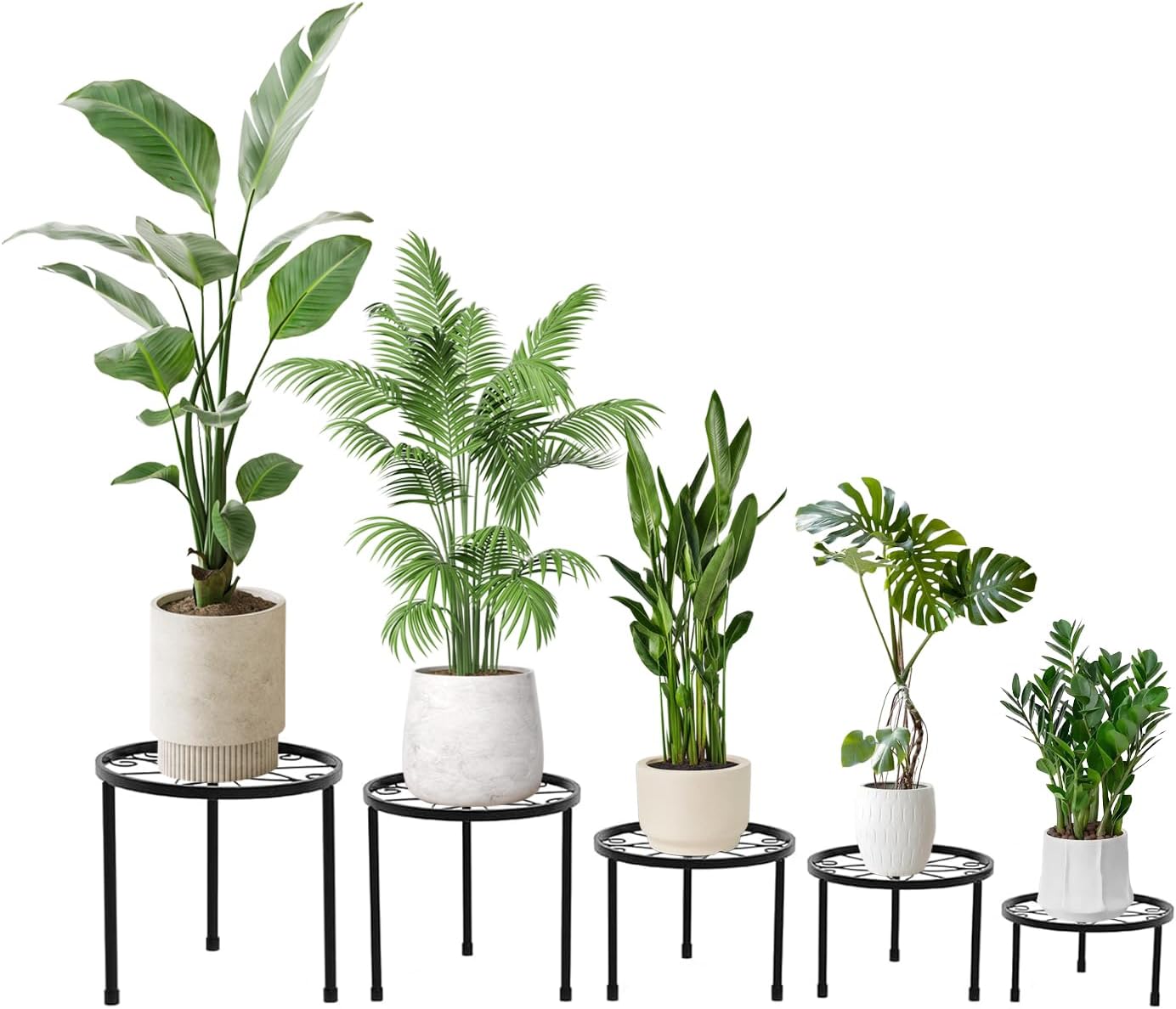 5 Packs Metal Plant Stands for Indoor Outdoor Rustproof Iron Round Flower Pot Holder Potted Plant Shelf Multiple Sizes Display Elevated Plant Shelf for Indoor Outdoor Patio Balcony Garden Home Decor, Racks Only