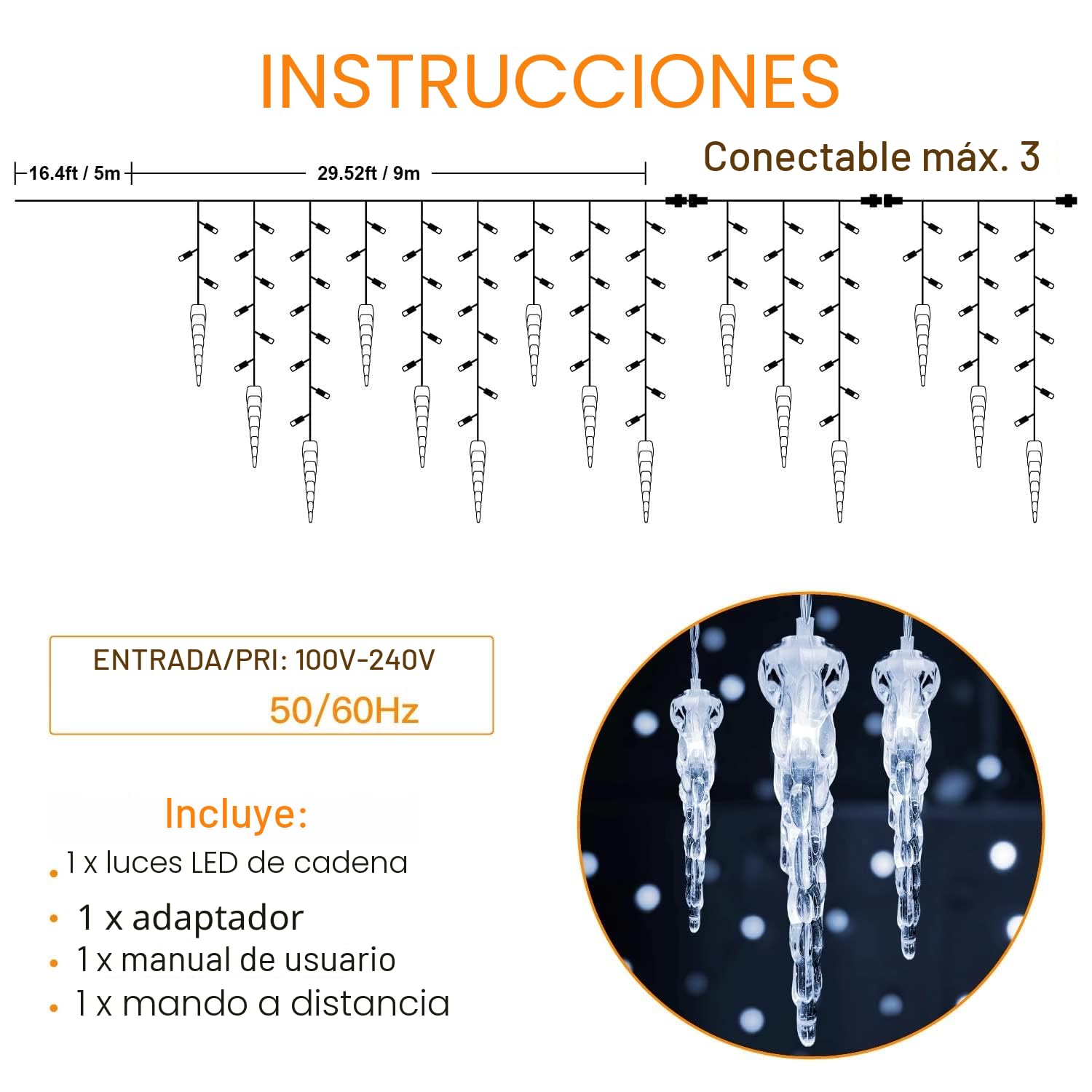 Cortina Luces Navidad Exterior, 10M 360 LED 8 Modos Guirnaldas Luminosas de Exterior, Cadena de Luces de Jardín Impermeable para Decoración de Interiores y Exteriores para Navidad, Blanco Frío