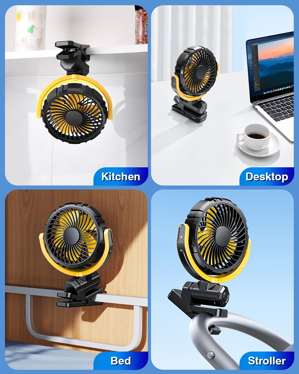 Ventilatore per auto, 5 V, USB, piccolo ventilatore parasole per sedile anteriore/posteriore, alimentato a batteria ricaricabile da 2000 mAh, silenzioso, ventola di raffreddamento personale che