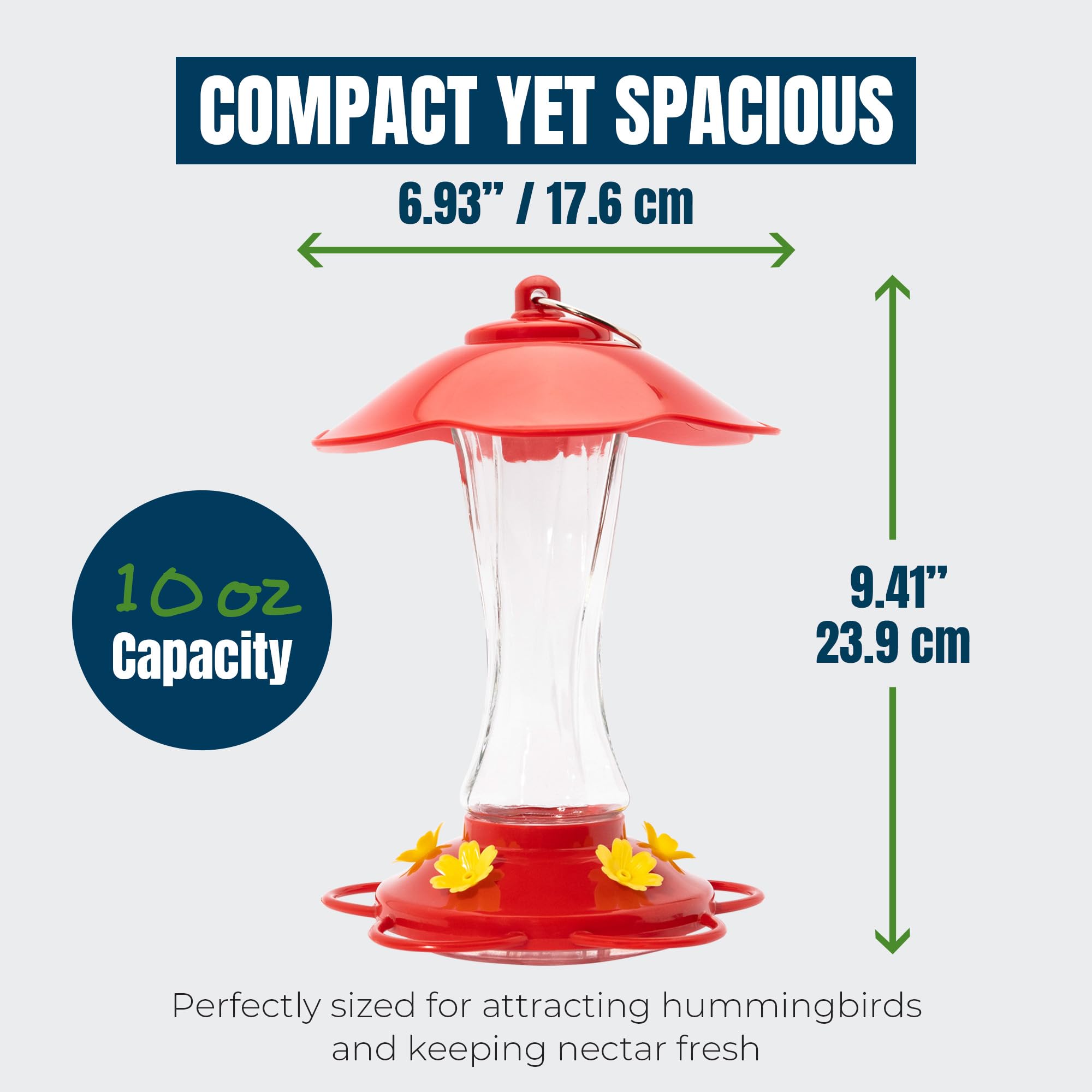 MEKKAPRO Hummingbird Feeders for Outdoors Glass - Red Hummingbird Feeders for Outdoors, Metal Ring, Bee-Proof Design, Easy Assembly, Red Hummingbird Feeder 10 oz (2-Pack) - 3