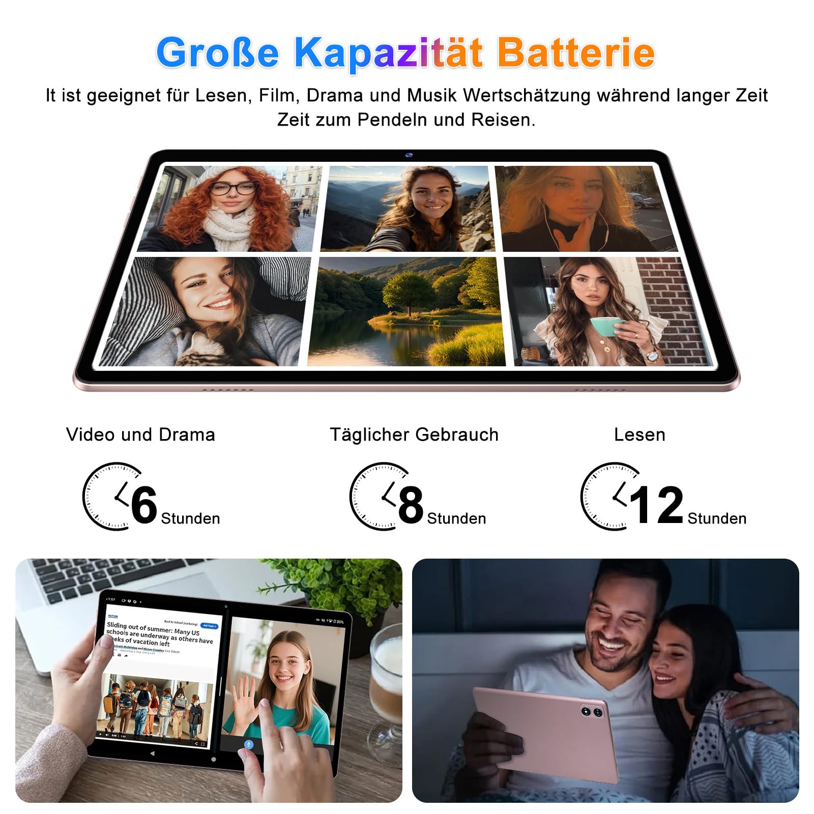 Tablet Android 10 pollici, 22 GB RAM + 128 GB ROM, Widevine L1, oro rosa | con tastiera mouse, 8000 mAh, Octa-Core, 5G WiFi, 1 TB di memoria estesa, 5MP+8MP