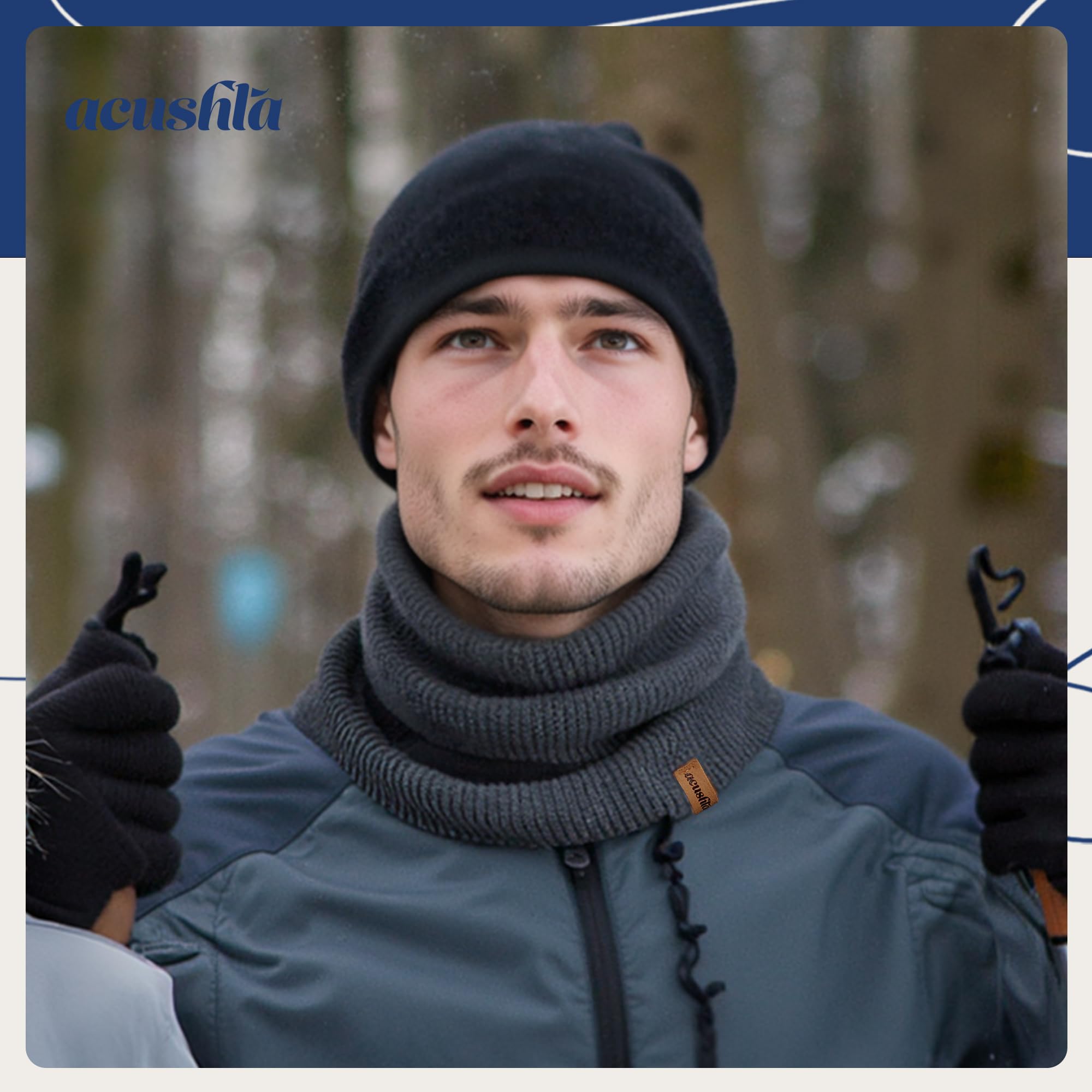 ACUSHLA Cache-cou en laine mérinos pour homme et femme – Doublure en polaire épaisse et chaude – Cache-cou – Masque de ski