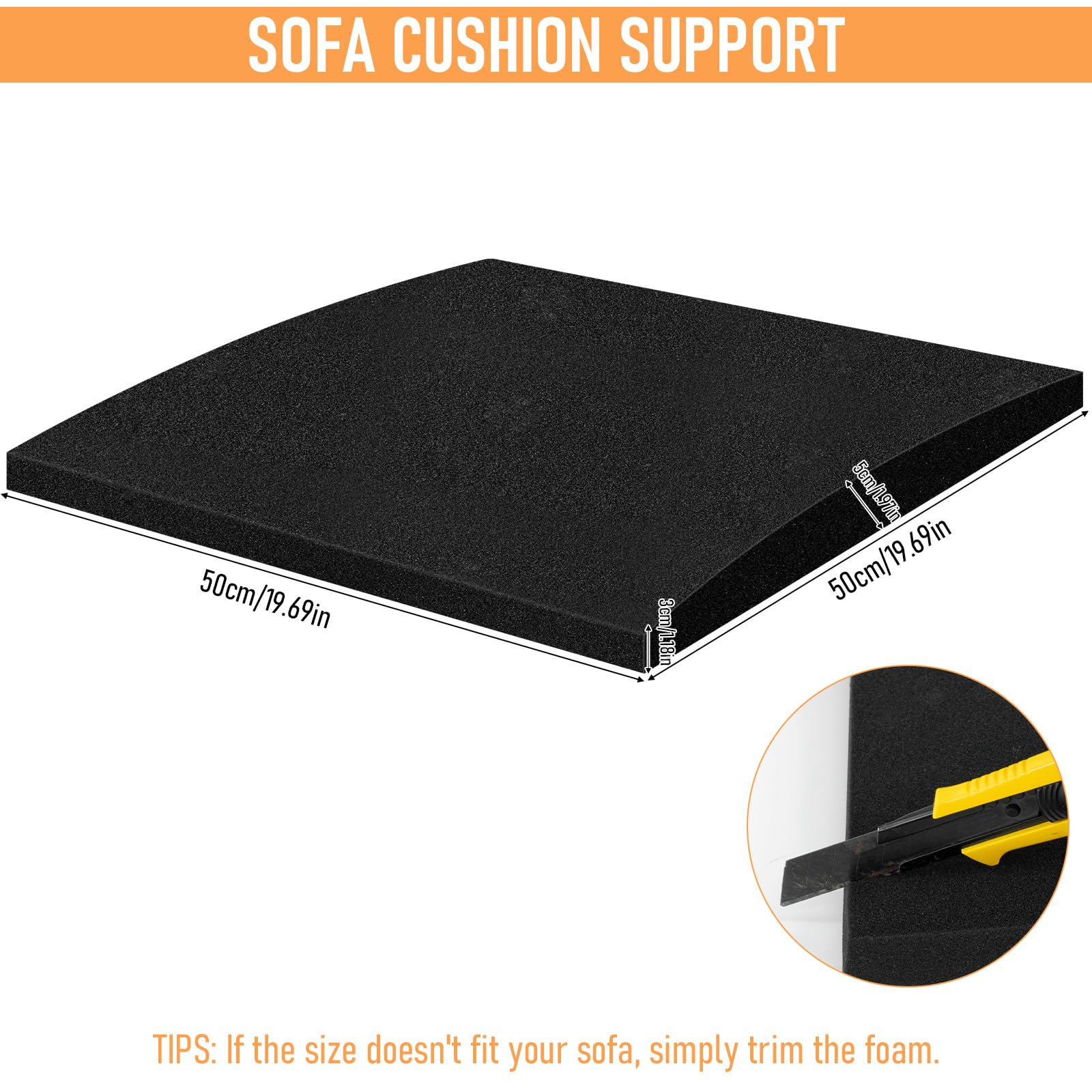 3 PCS Tabla de Soporte Resistente para Sofá Asiento Hundido, Cojín Espuma Alta Densidad 42D, Almohadilla Repuesto Compatible Sofá Cama Esquinero (Negro)