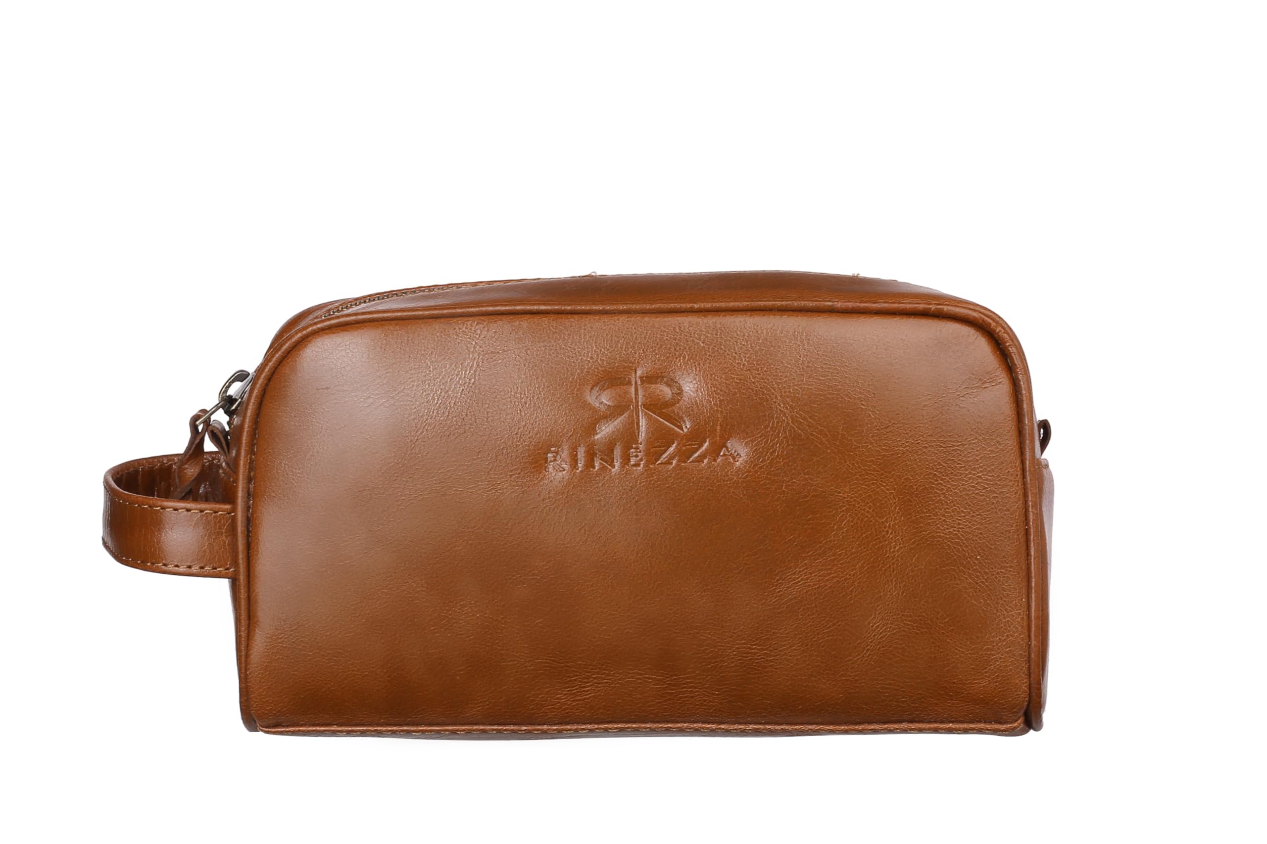 Genuine Leather Toiletry Bag,Travel Organizer Pouch for Men & Women Cosmetic Organizer Bag Classic Dopp Kit with Zip Closure (Tan)-image-34