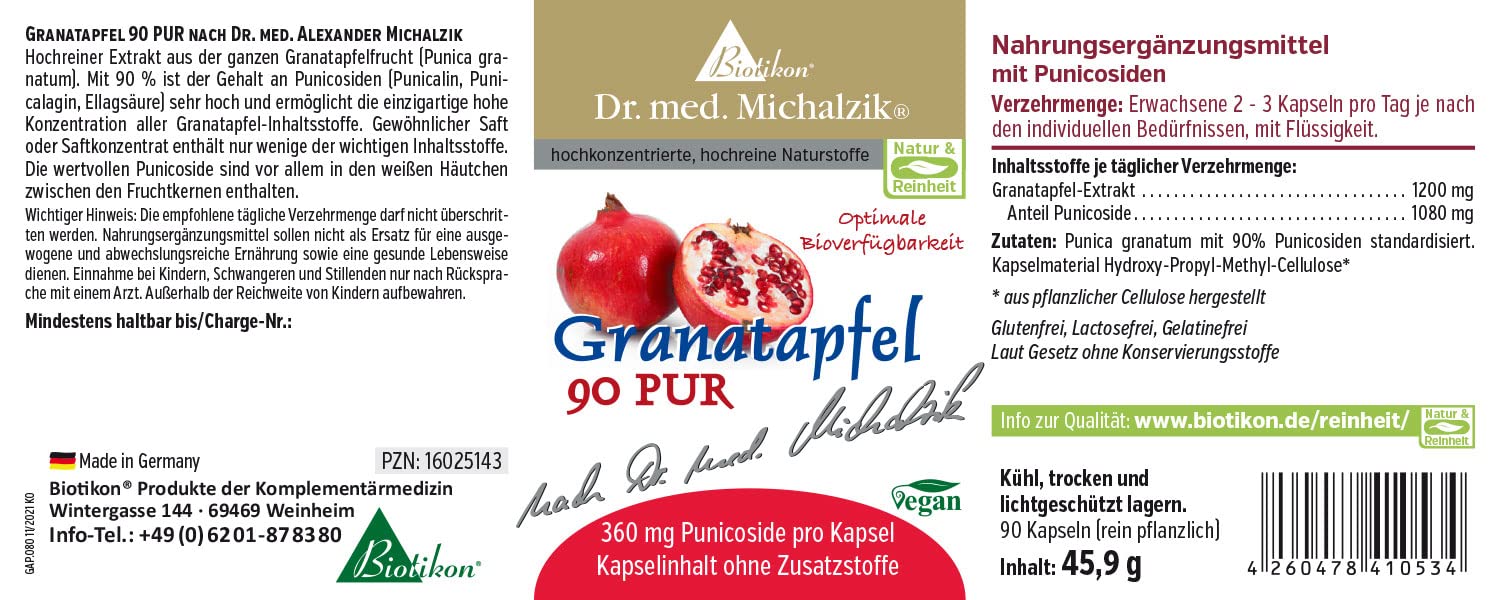 Granatapfel nach Dr. Michalzik, 800-1200 mg Granatapfel-Extrakt, 90 Kapseln