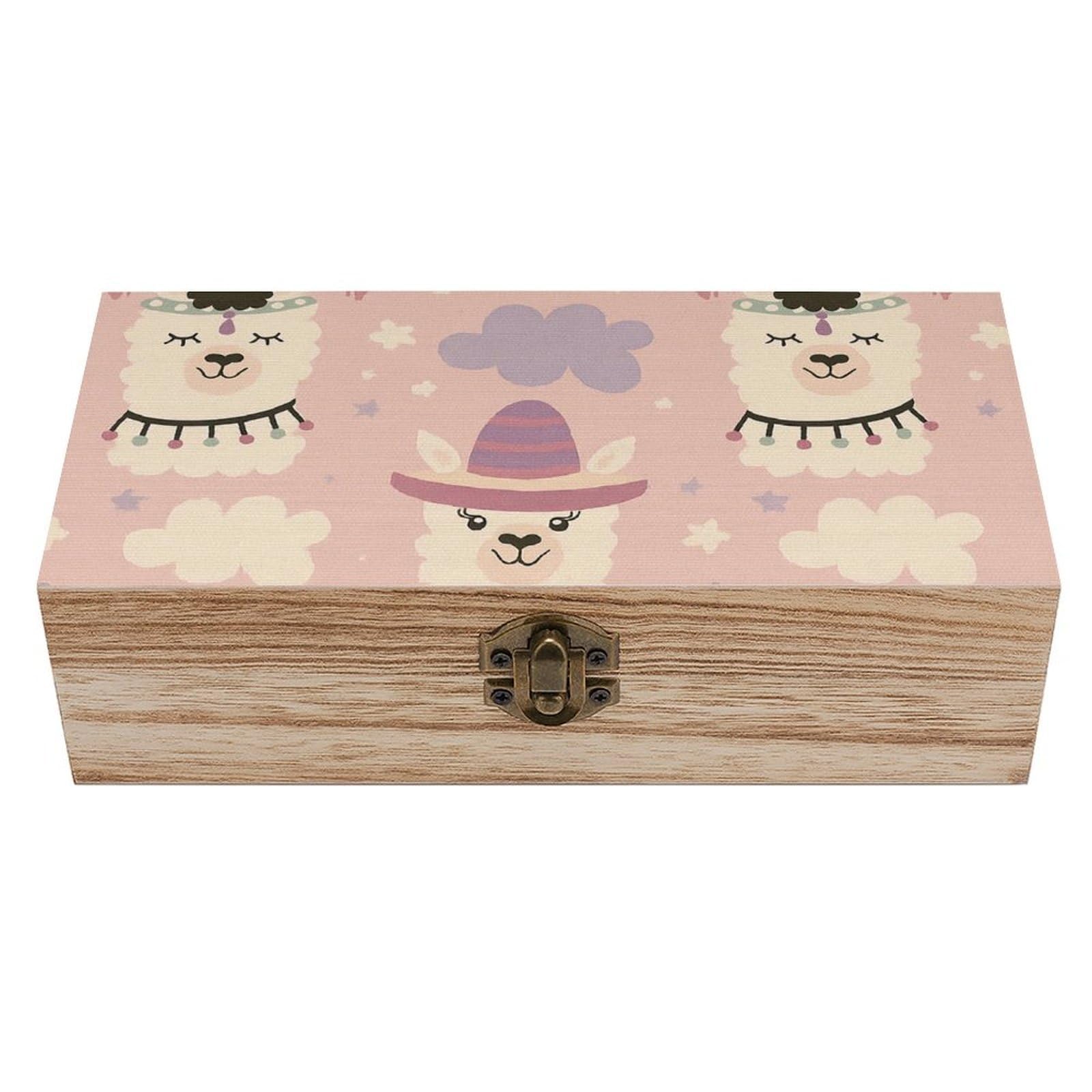 Oudrspo Cute Llama And Cloud Retro Wooden Storage Box Keepsake Jewelry Decorative Art Storages Box Gift Boxs