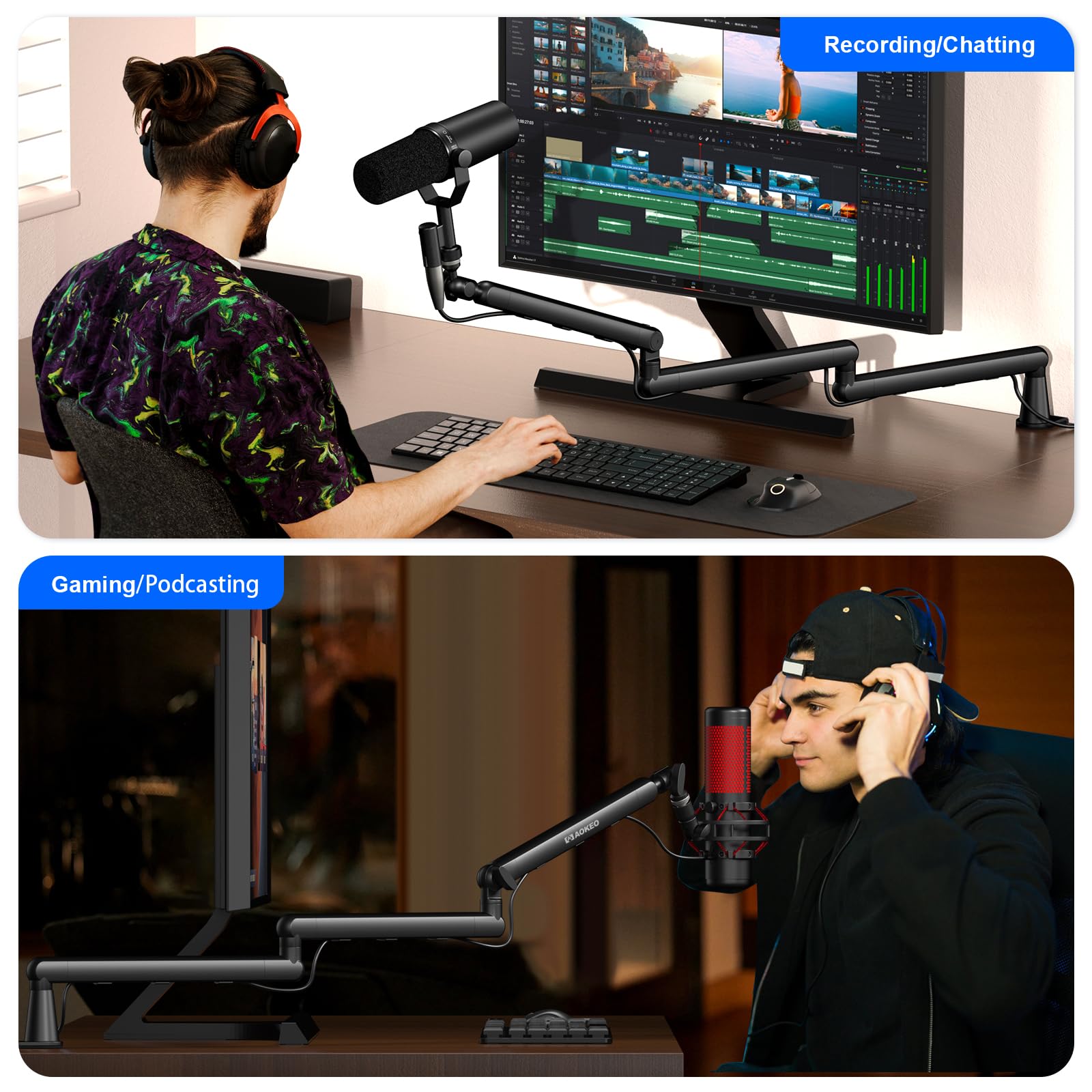 Ramię mikrofonowe, Aokeo AK-55i biurko niskoprofilowe ramię mikrofonowe, odpowiedni do Blue Yeti, Snowball ICE, HyperX QuadCast, SoloCast, Elgato Wave itp