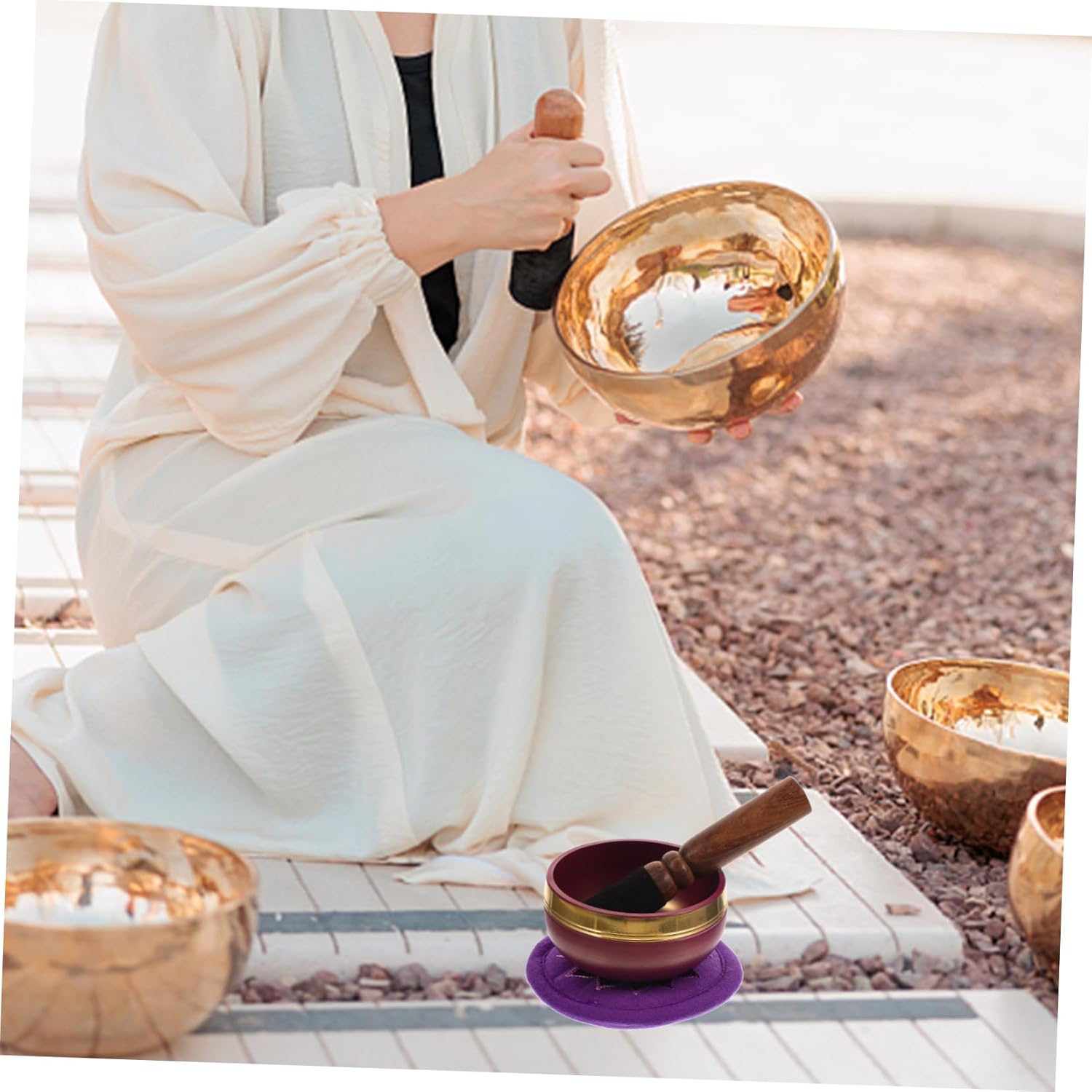 ibasenice 1set Meditation Singing Bowl Nepalese Copper Bowl with Mallet Cushion for Mindfulness Yoga and Relaxation Calming Sound for Meditation