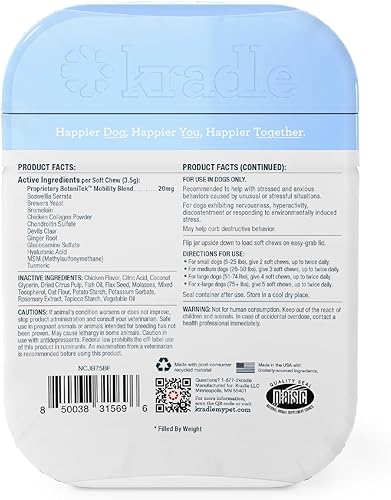 Miniatura 8 de Kradle Masticables de cadera y articulaciones para perros, suplemento diario de movilidad y salud articular, masticables suaves con glucosamina,