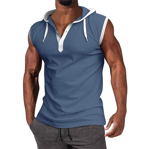 WENKOMG1 Mens Henley Tank Tops Solid Sleeveless Workout Hoodie Shirt