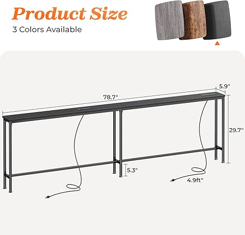 Miniatura 3 de SUPERJARE Mesa de sofá de 79 pulgadas con 2 tomas de corriente y puertos USB-C, mesa consola estrecha de 5.9 pulgadas con almacenamiento, mesa larga